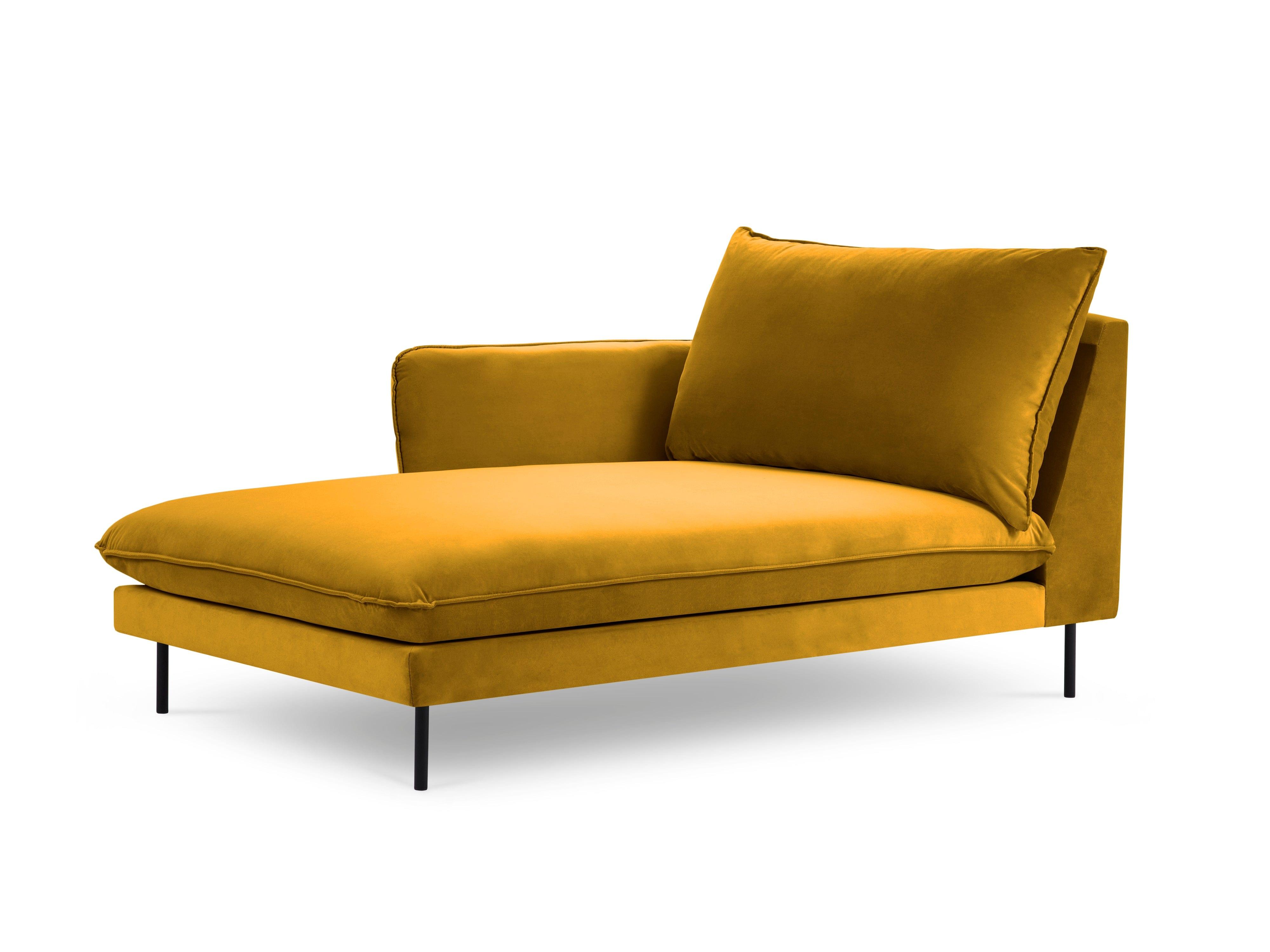 Velvet chaise longue left VIENNA yellow with black base - Eye on Design