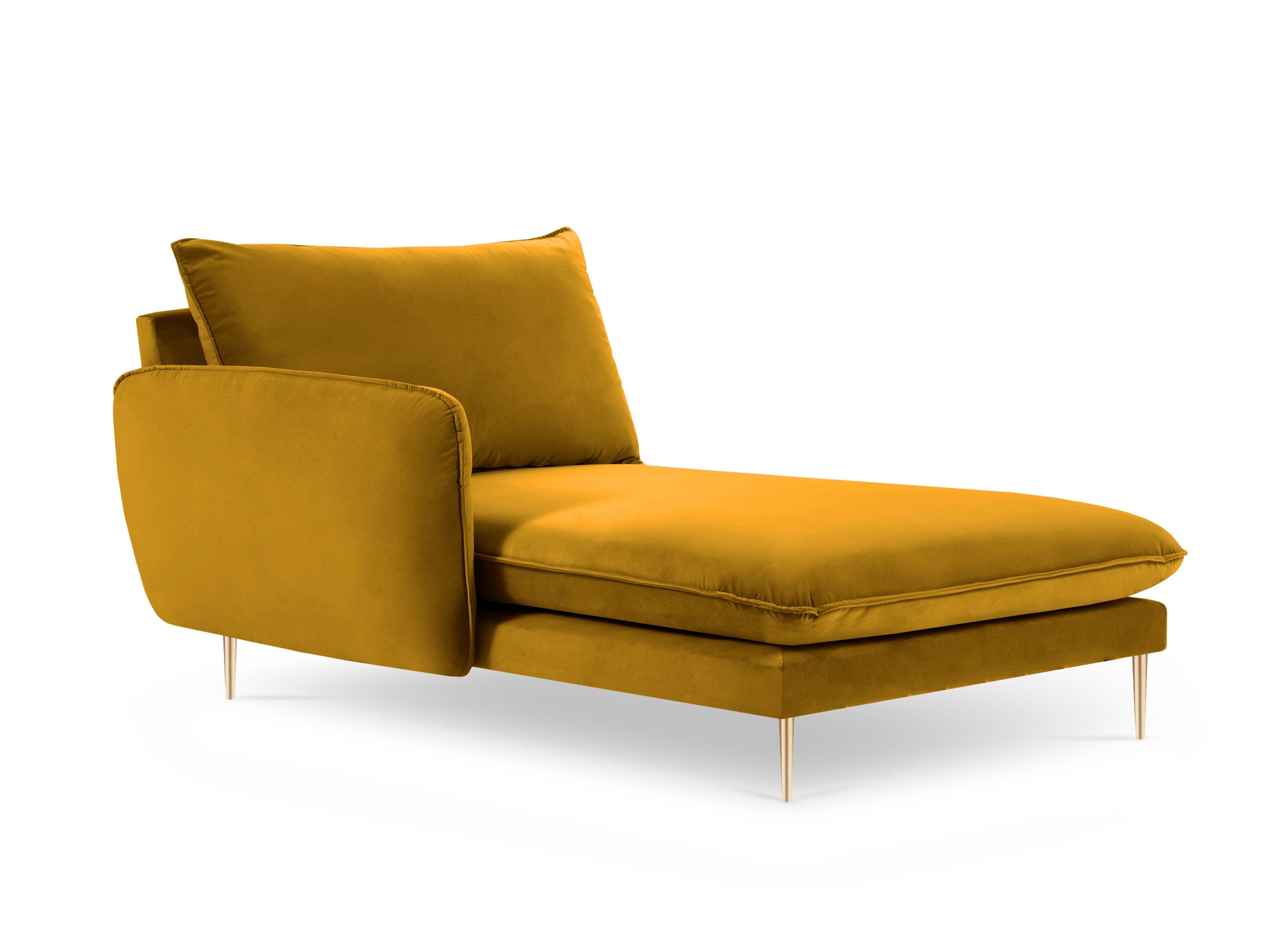 Velvet chaise longue left VIENNA yellow with gold base - Eye on Design