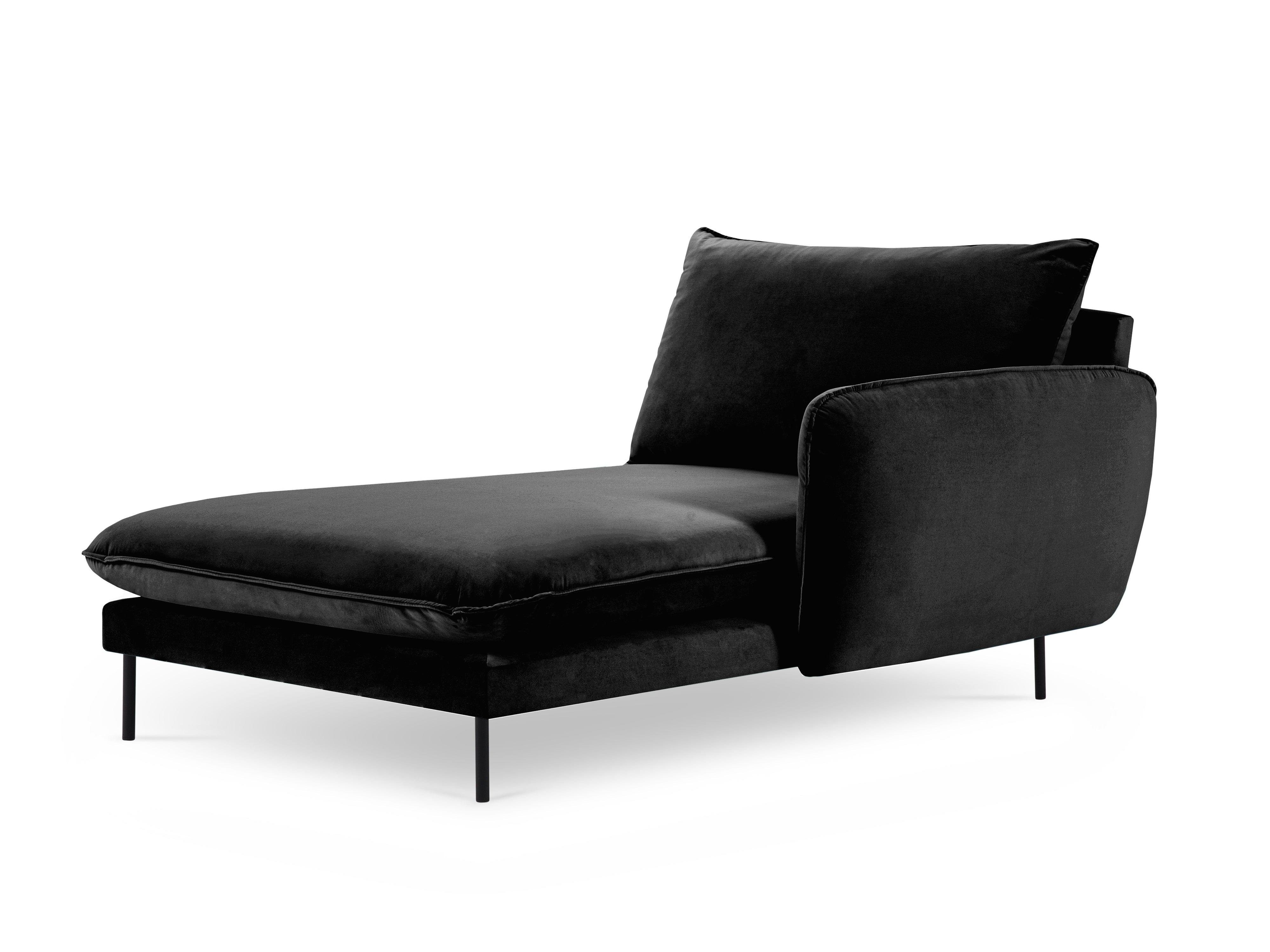 Velvet chaise longue right VIENNA black with black base - Eye on Design