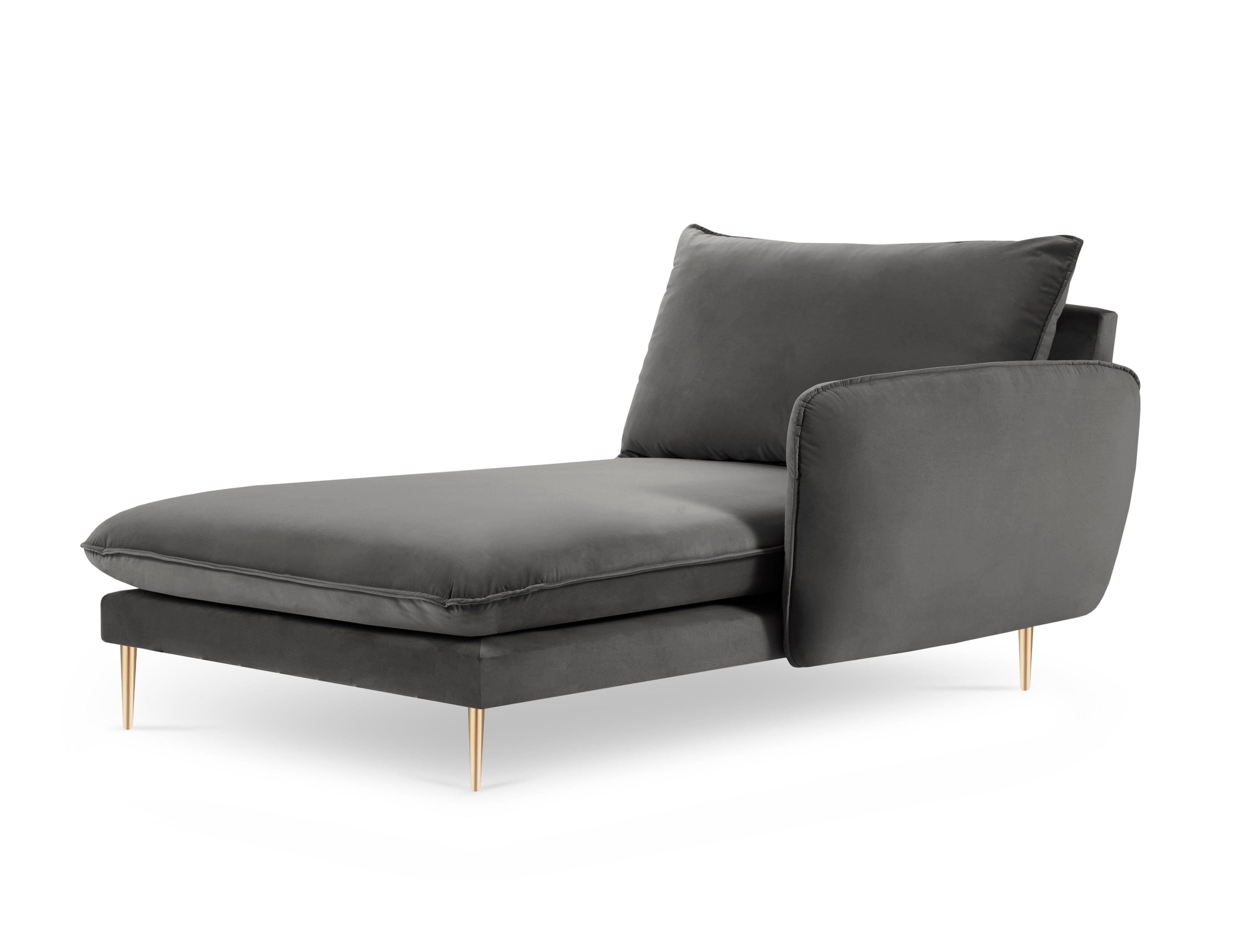 Velvet chaise longue right VIENNA dark grey with gold base - Eye on Design