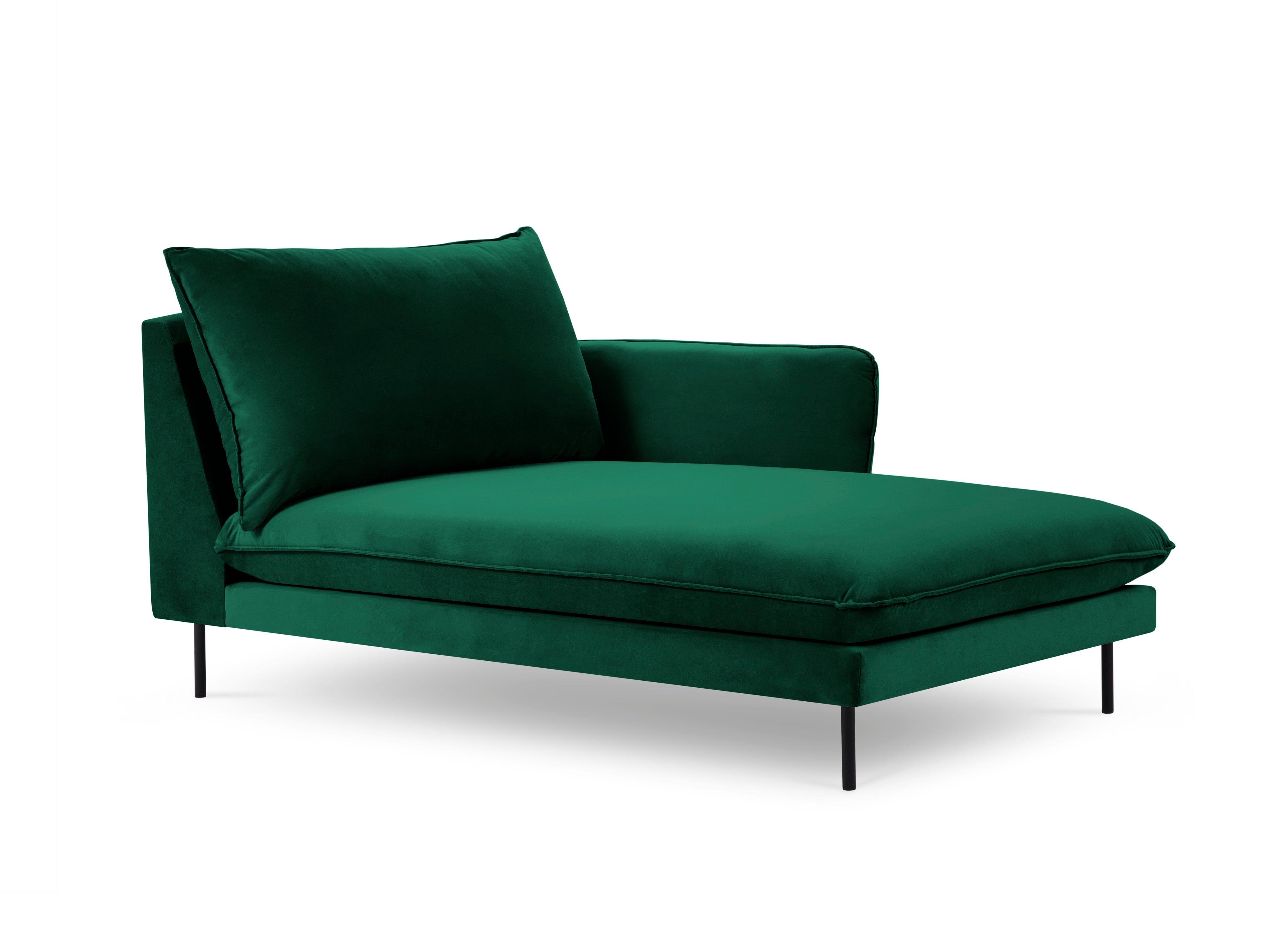 Velvet chaise longue right VIENNA green with black base - Eye on Design