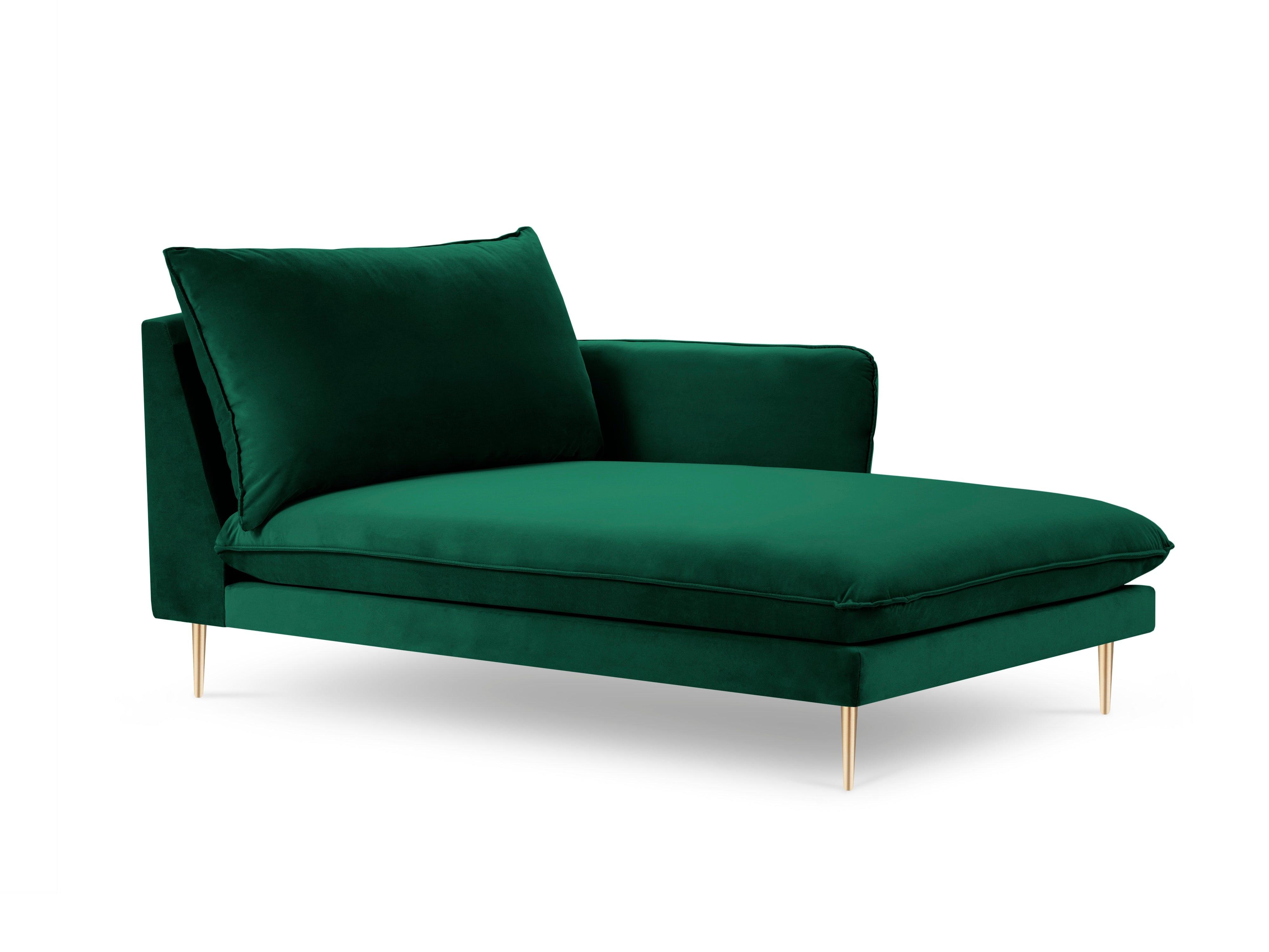 Velvet chaise longue right VIENNA green with gold base - Eye on Design