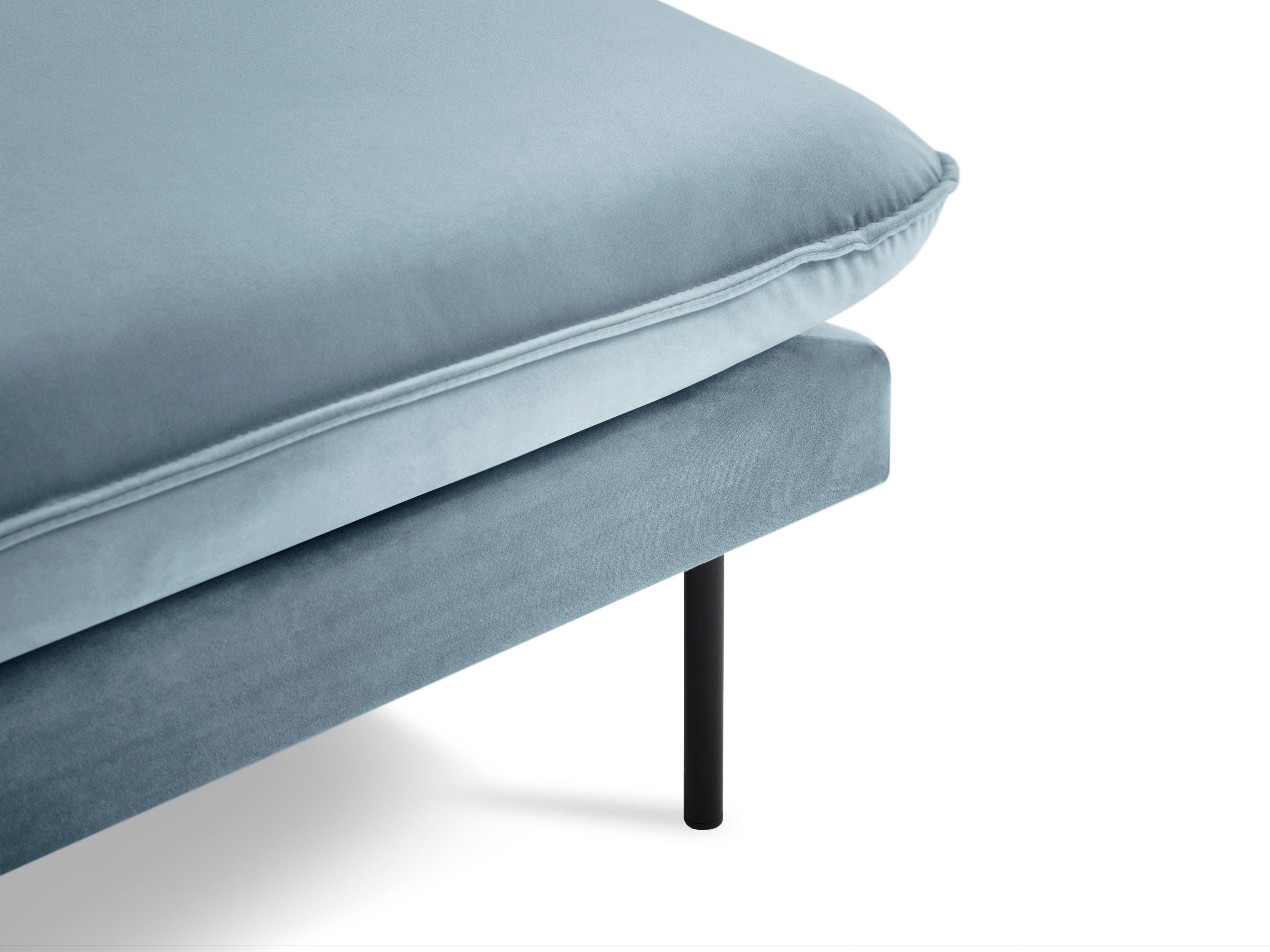 Velvet chaise longue right VIENNA light blue with black base - Eye on Design