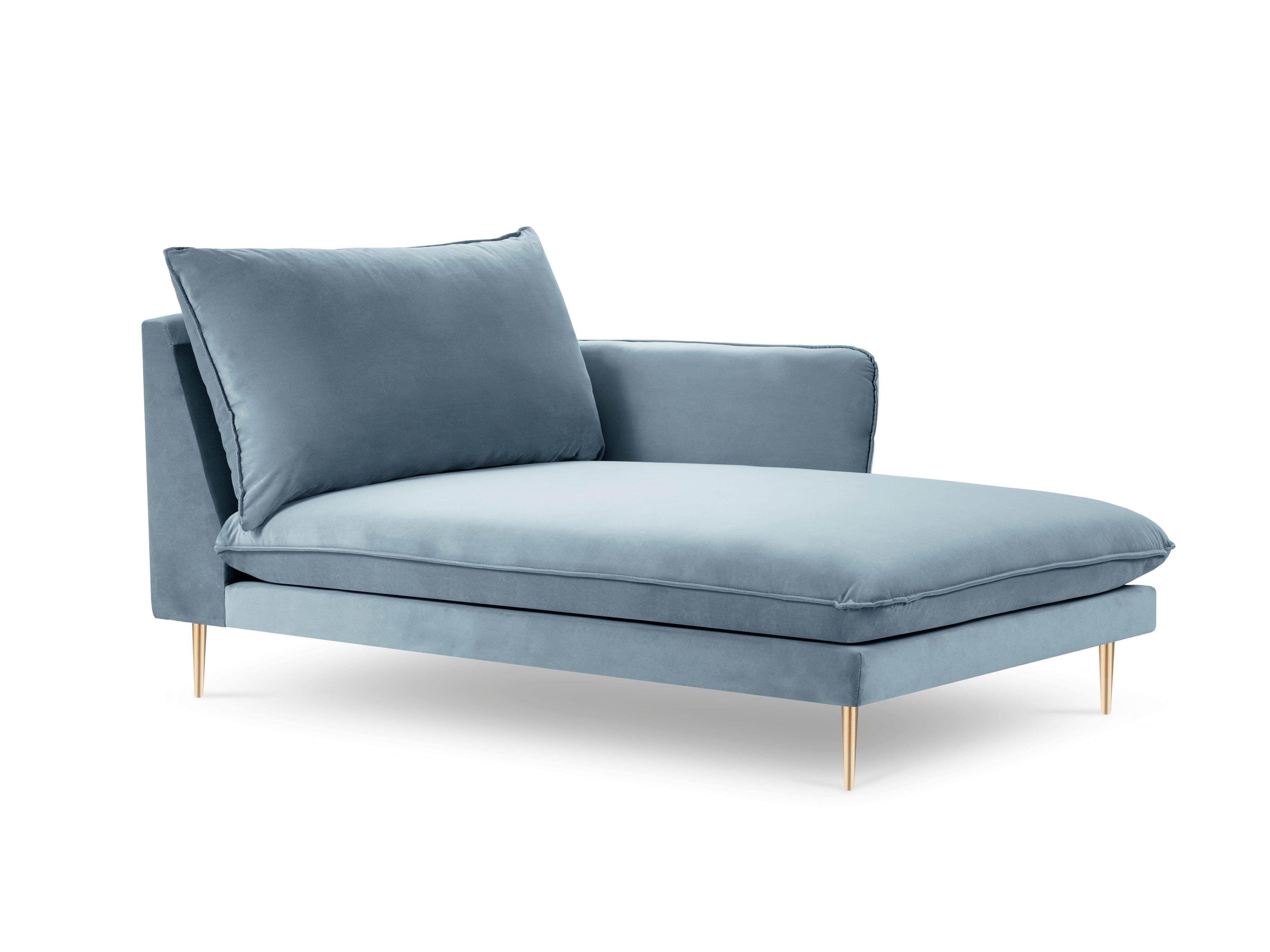 Velvet chaise longue right VIENNA light blue with gold base - Eye on Design