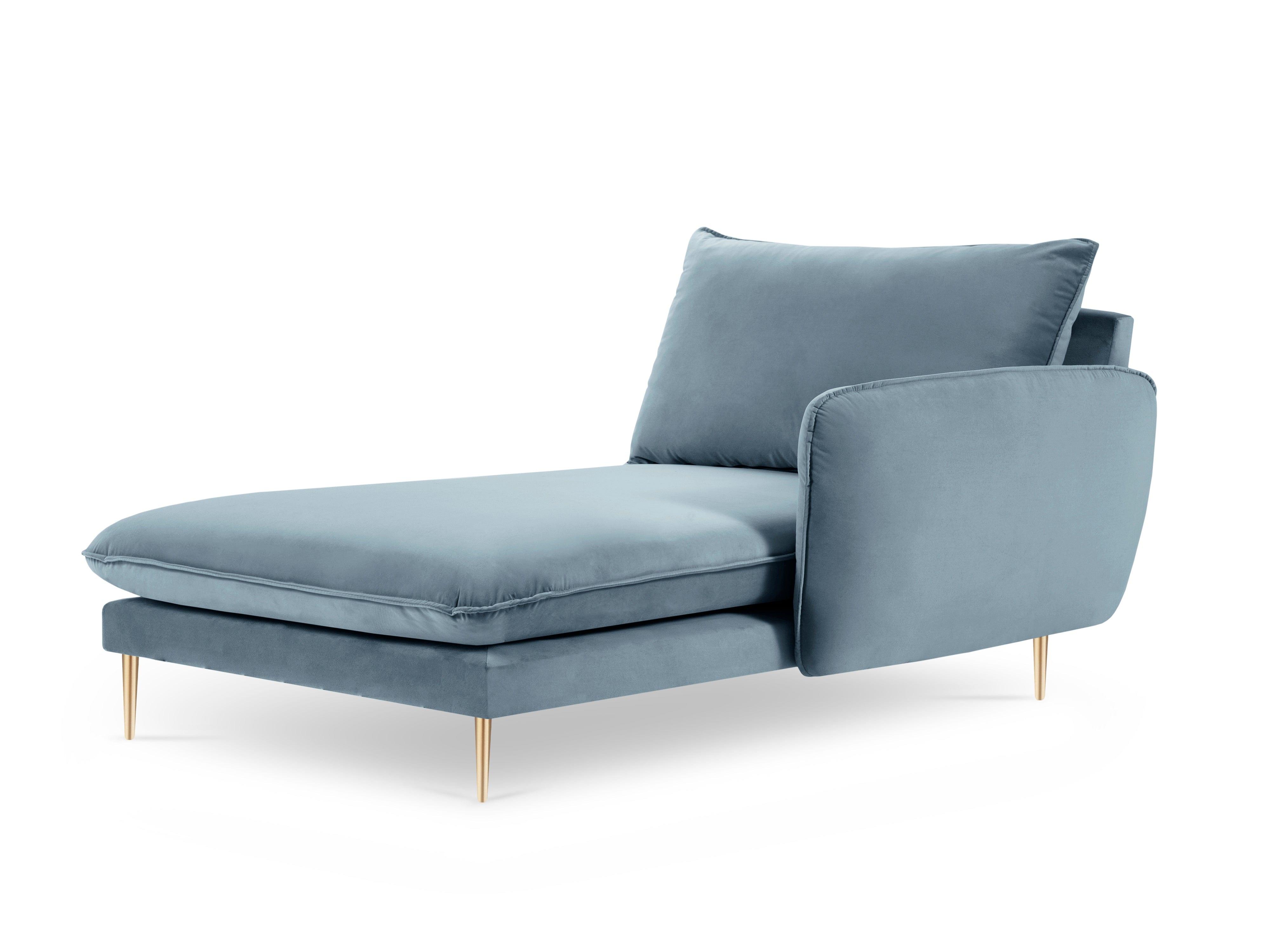 Velvet chaise longue right VIENNA light blue with gold base - Eye on Design