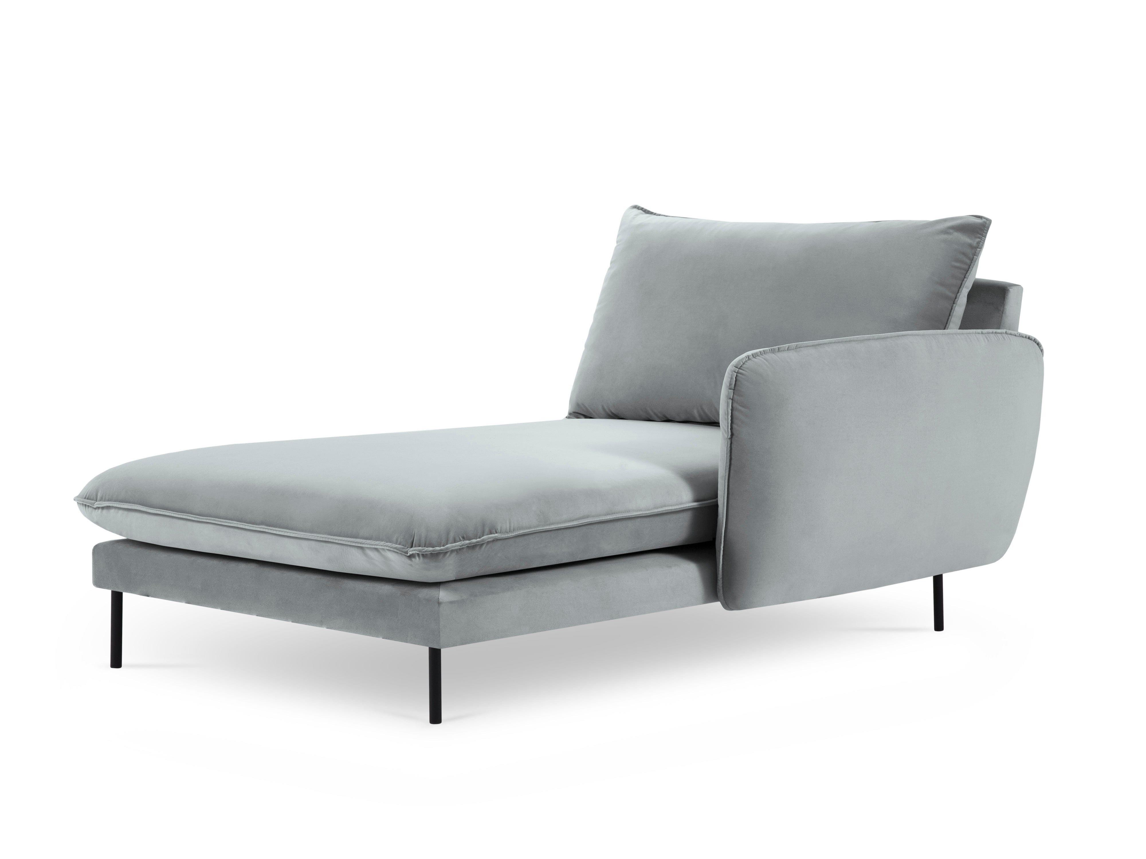 Velvet chaise longue right VIENNA light grey with black base - Eye on Design