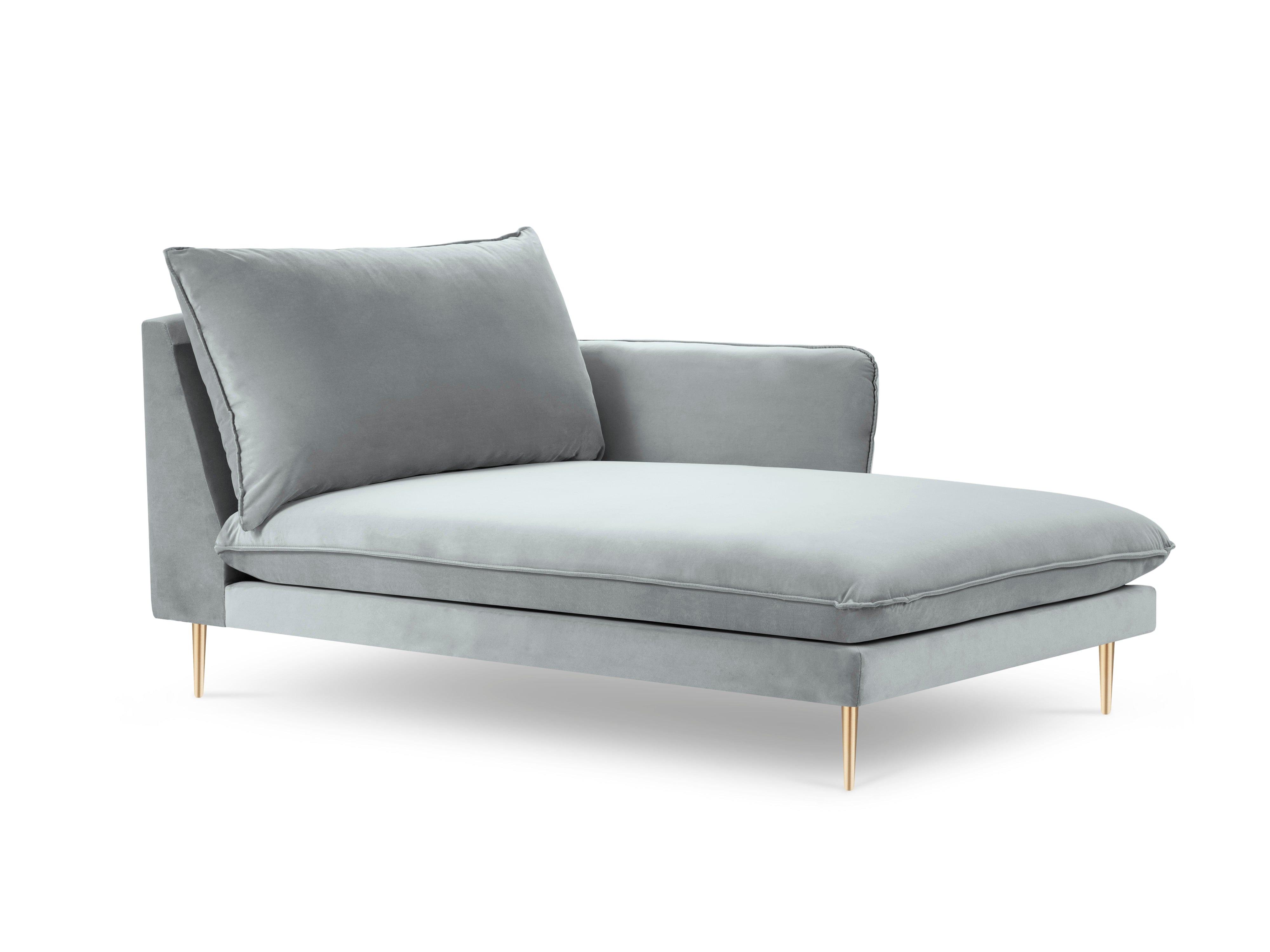 Velvet chaise longue right VIENNA light grey with gold base - Eye on Design