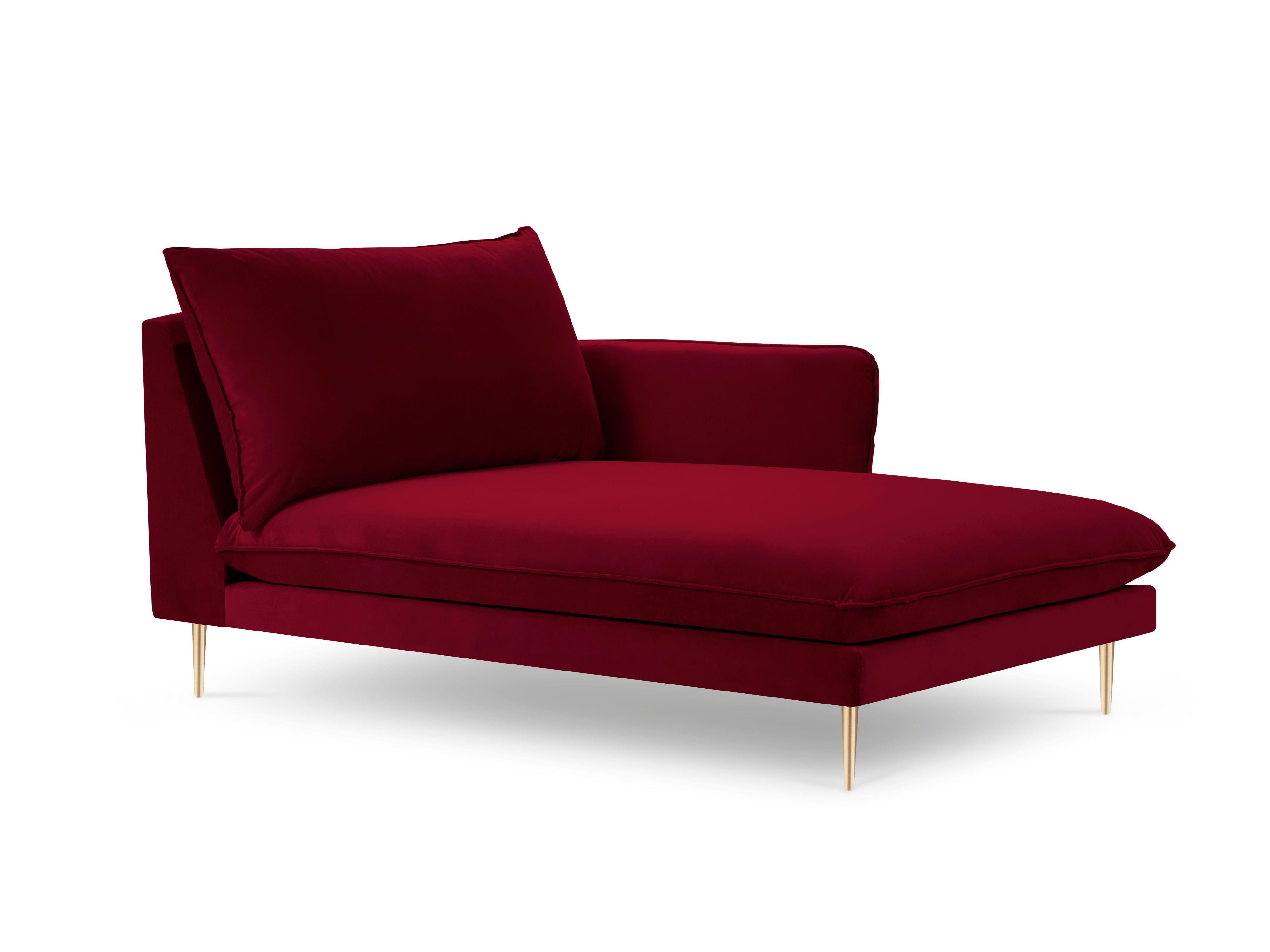 Velvet chaise longue right VIENNA maroon with gold base - Eye on Design