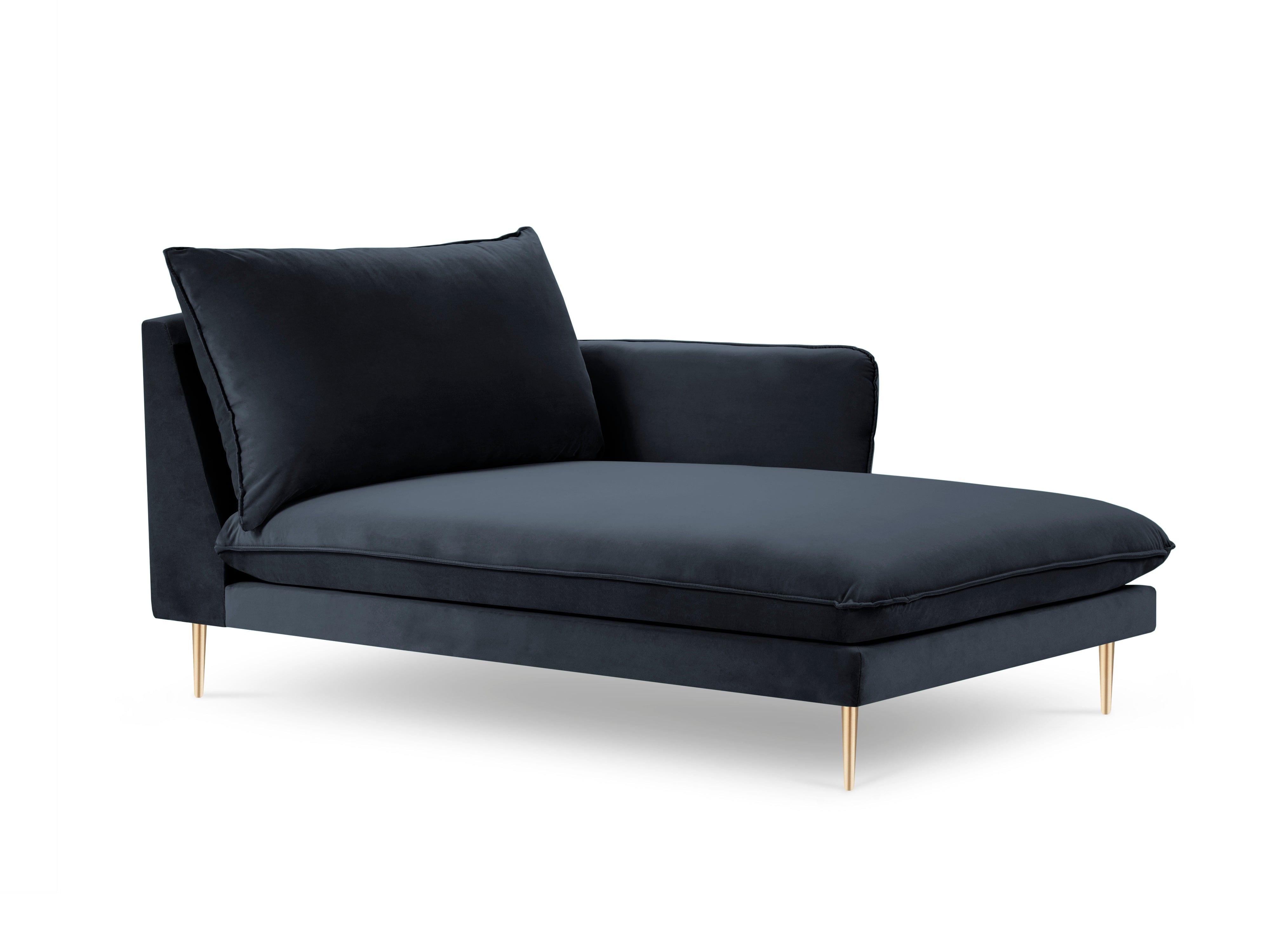 Velvet chaise longue right VIENNA navy blue with gold base - Eye on Design