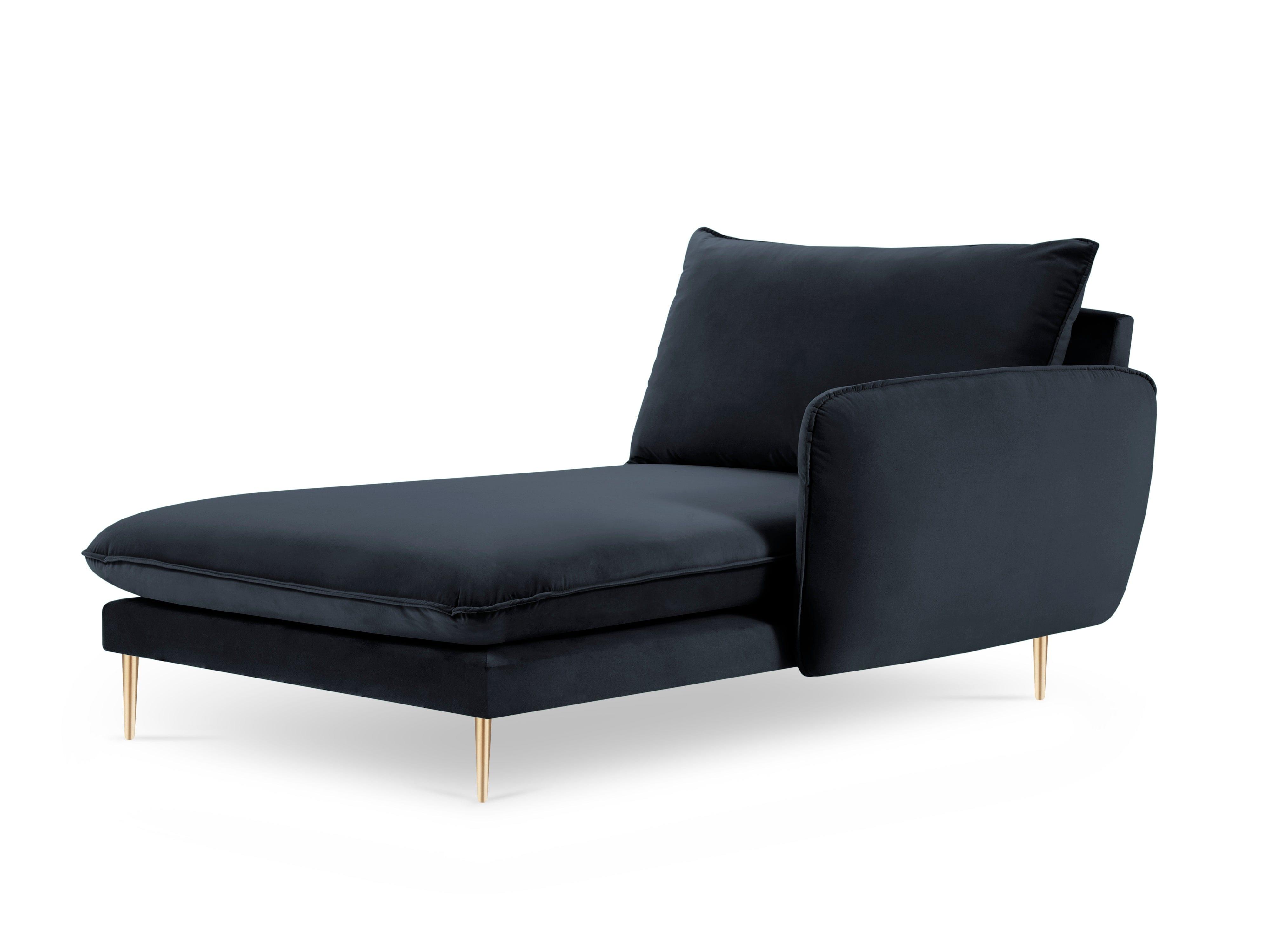 Velvet chaise longue right VIENNA navy blue with gold base - Eye on Design