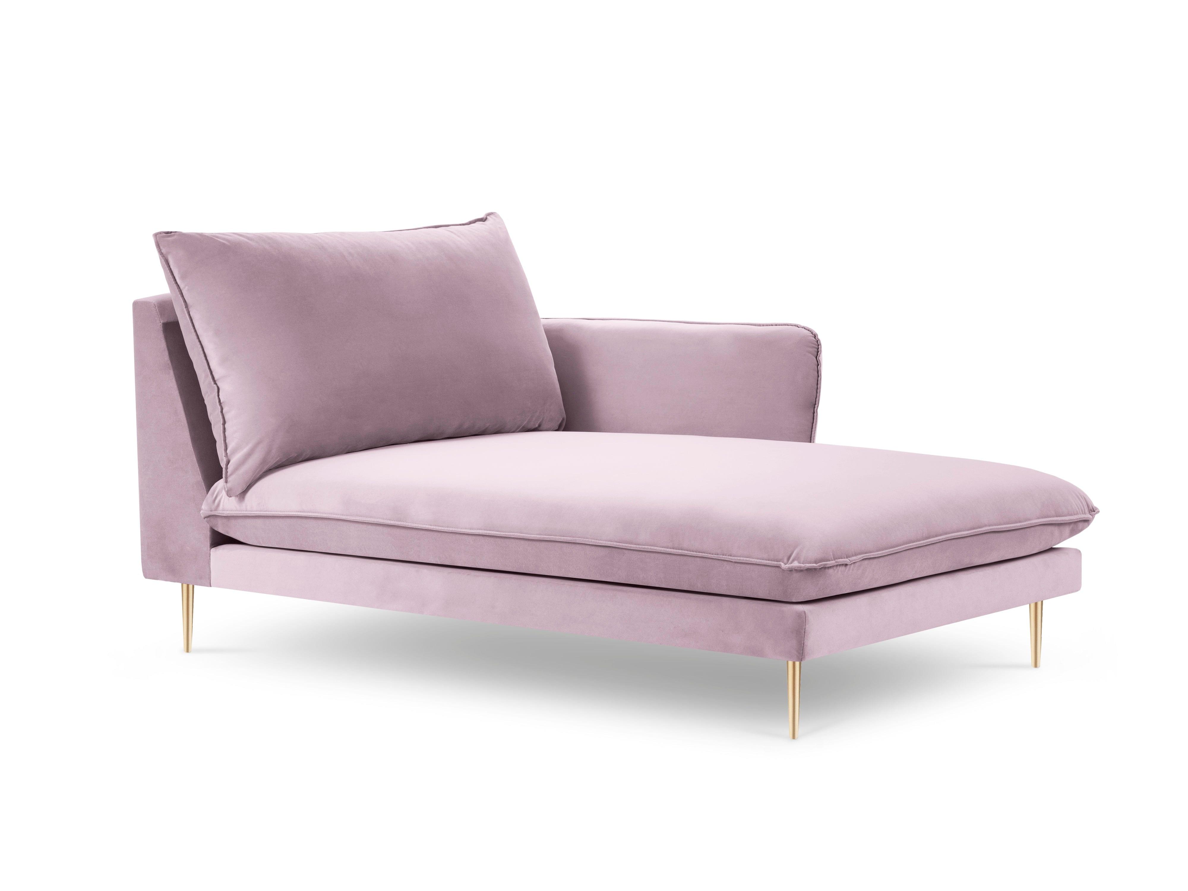 Velvet chaise longue right VIENNA powder pink with gold base - Eye on Design