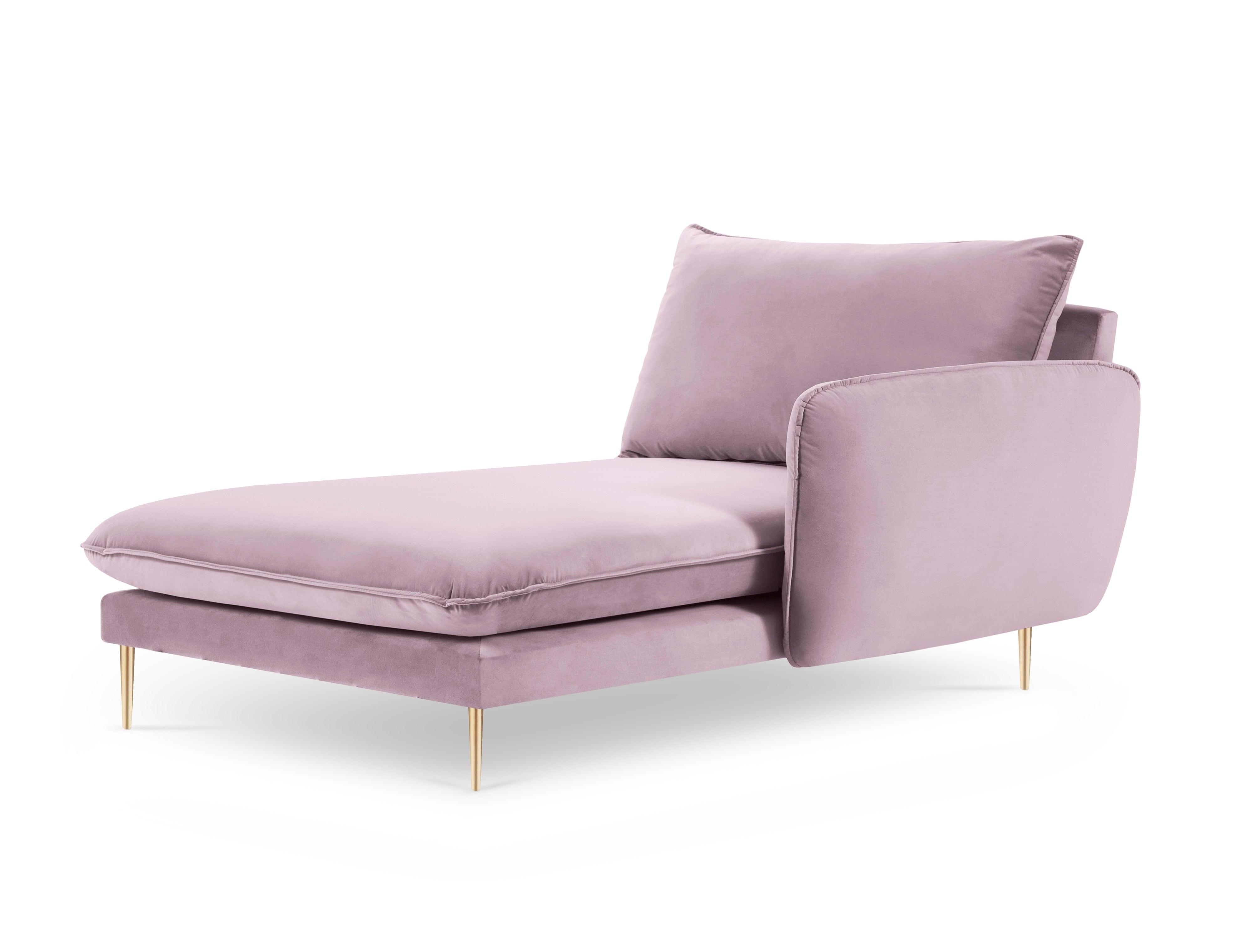 Velvet chaise longue right VIENNA powder pink with gold base - Eye on Design