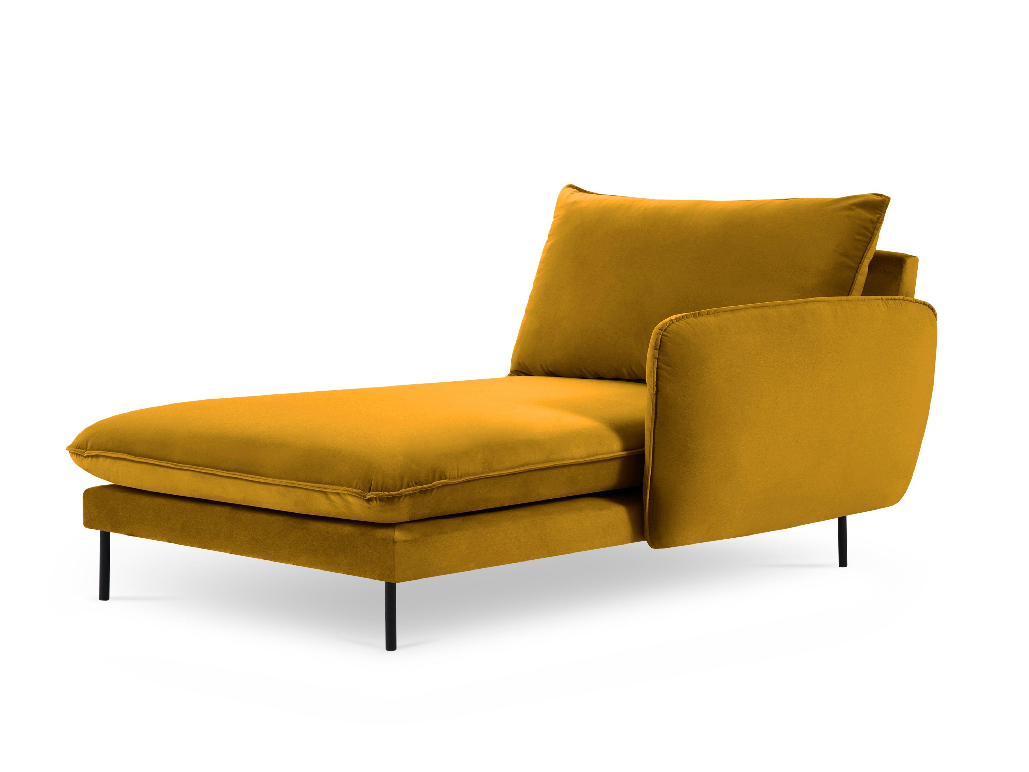 Velvet chaise longue right VIENNA yellow with black base - Eye on Design