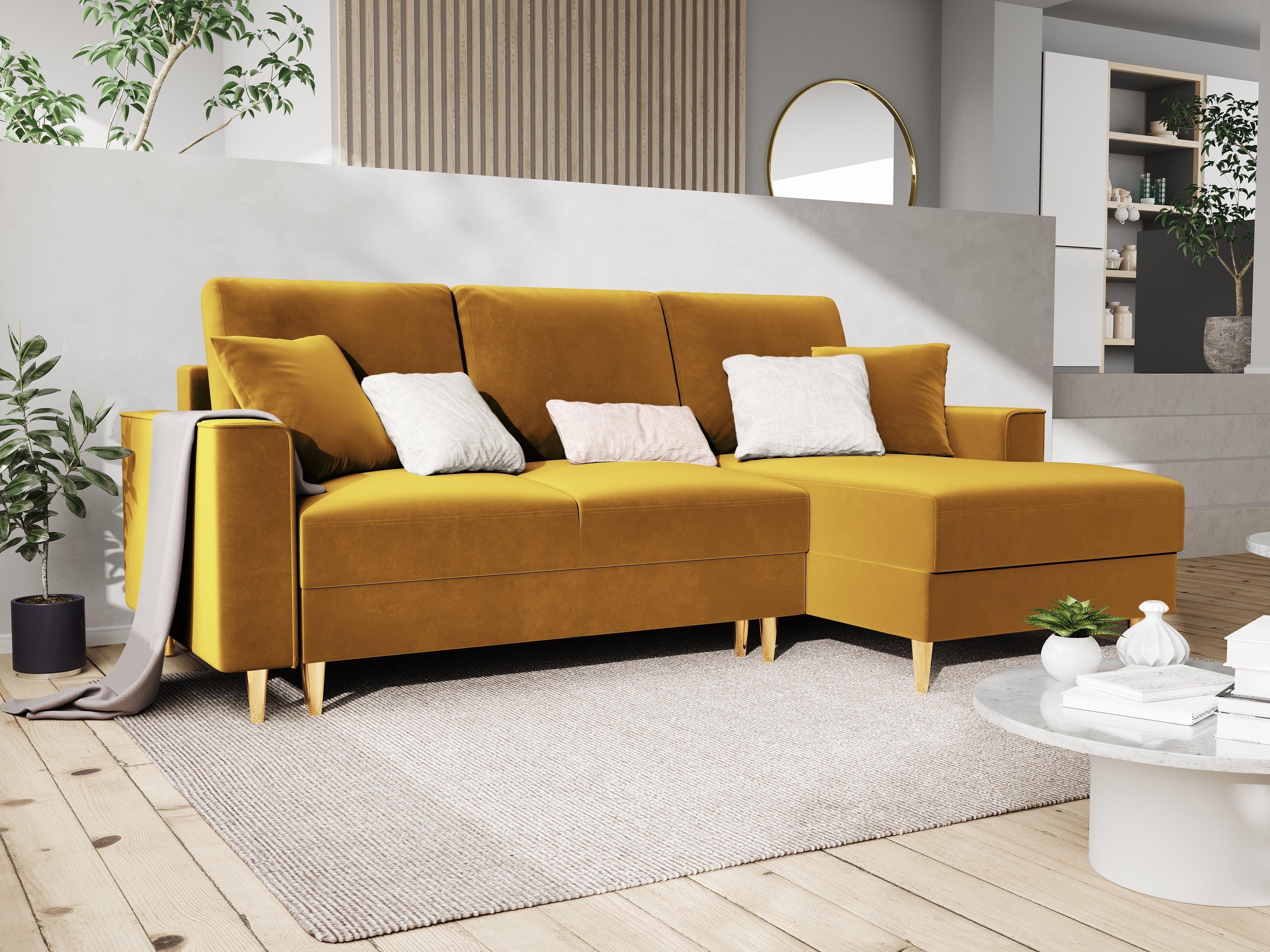 Velvet Right Corner Sofa With Bed Function And Box, "Cartadera", 4 Seats, 225x147x90
Made in Europe, Mazzini Sofas, Eye on Design