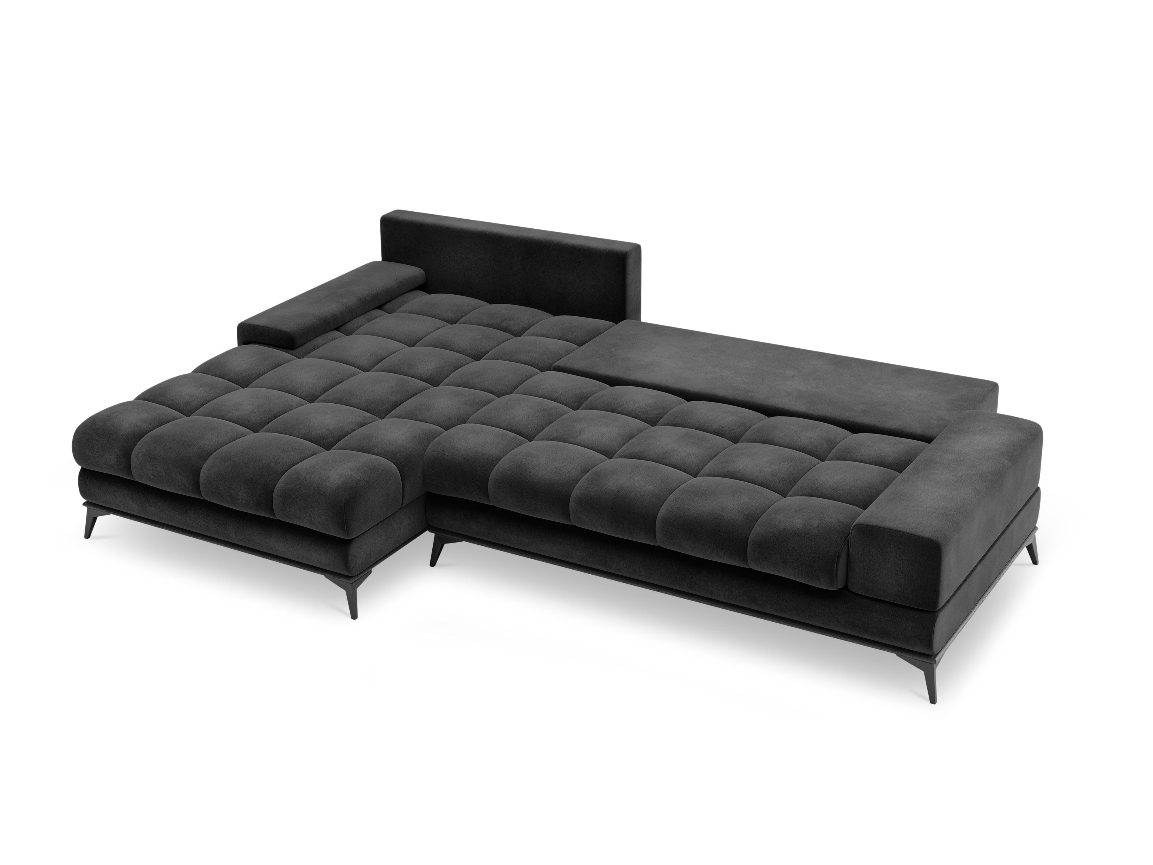 Velvet corner sofa with sleeping function left DENEB dark grey - Eye on Design