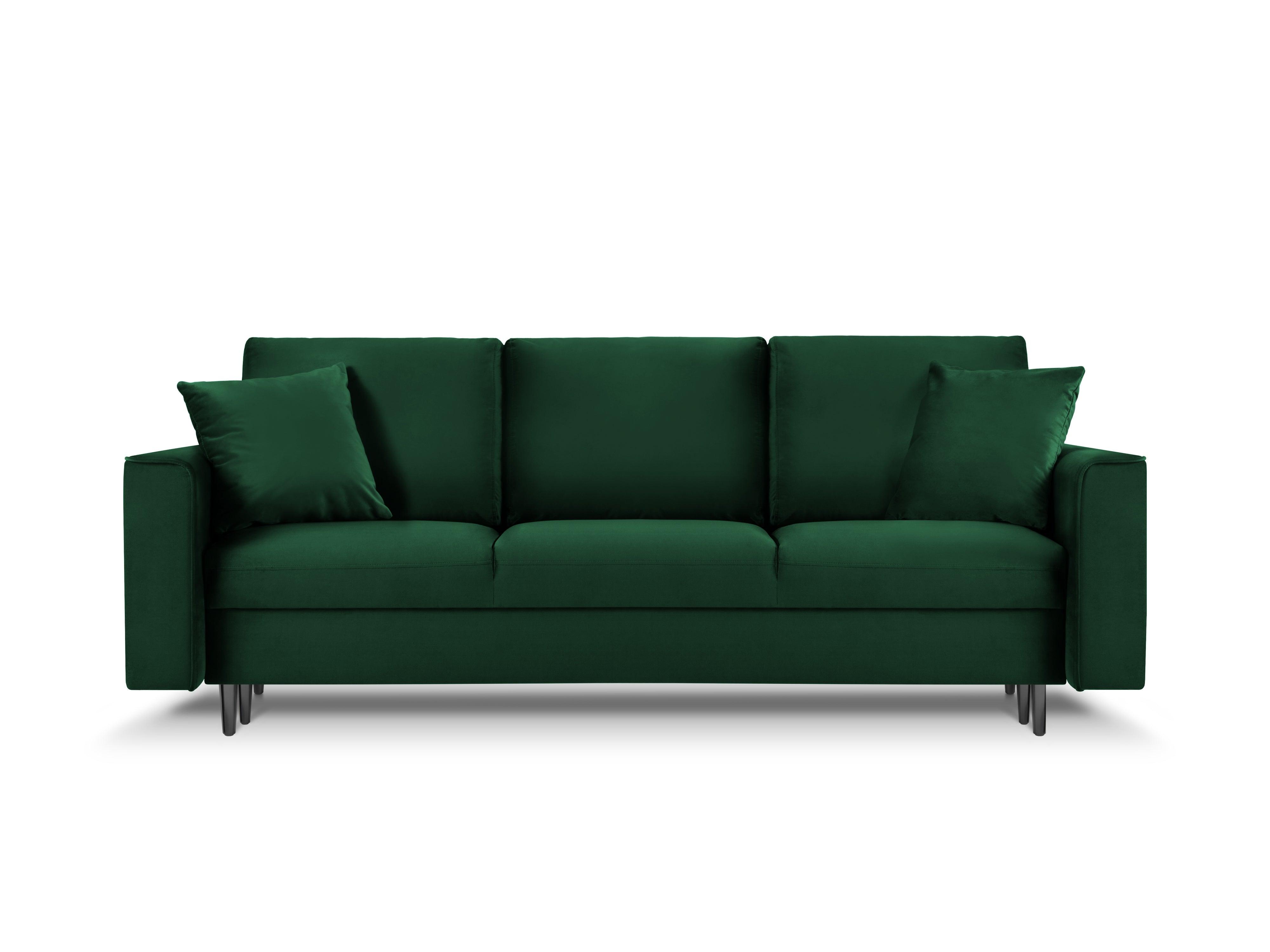 Sofa aksamitna z funkcją spania CARTADERA butelkowa zieleń z czarną podstawą, Mazzini Sofas, Eye on Design