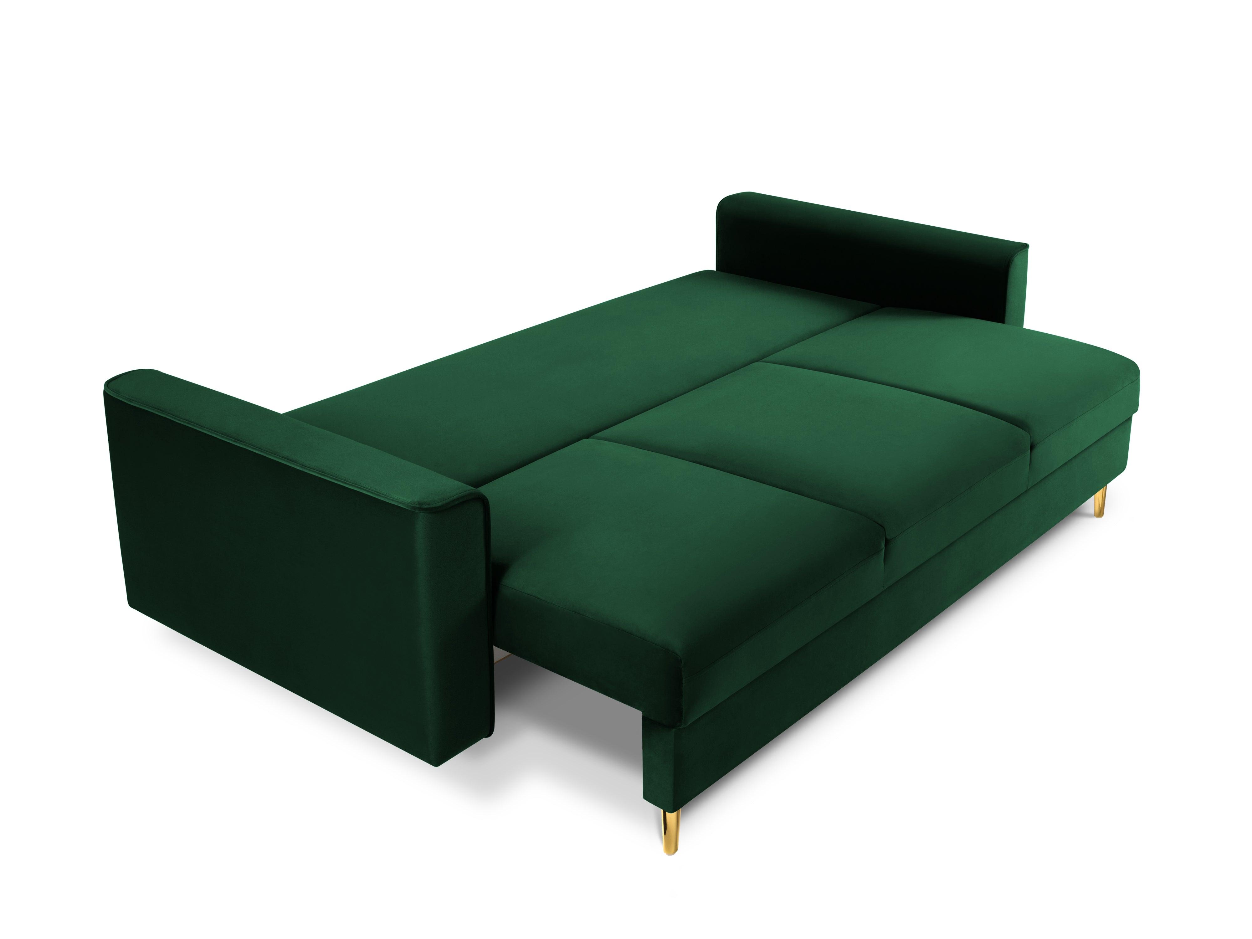 Sofa aksamitna z funkcją spania CARTADERA butelkowa zieleń ze złotą podstawą, Mazzini Sofas, Eye on Design