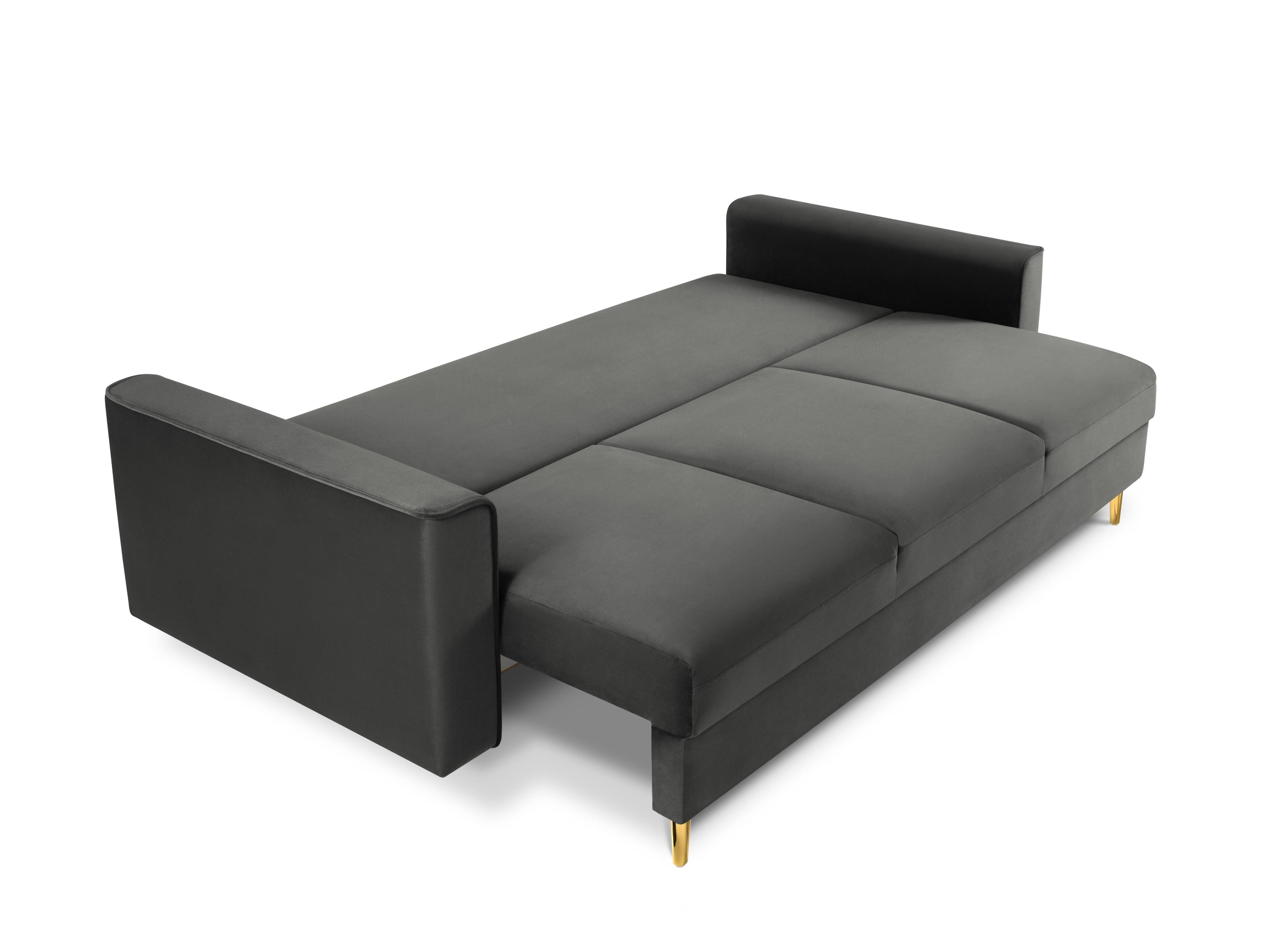 Sofa aksamitna z funkcją spania CARTADERA ciemnoszary ze złotą podstawą, Mazzini Sofas, Eye on Design