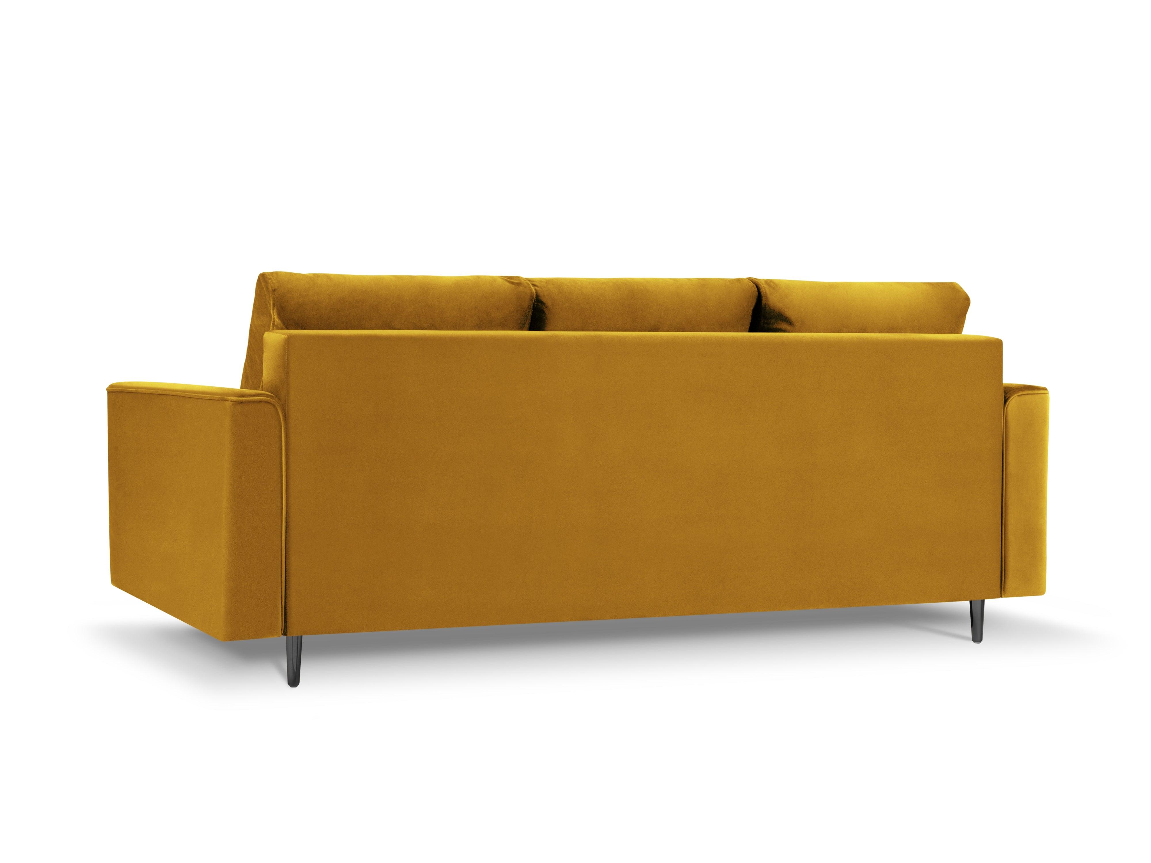 Sofa aksamitna z funkcją spania CARTADERA musztardowy z czarną podstawą, Mazzini Sofas, Eye on Design