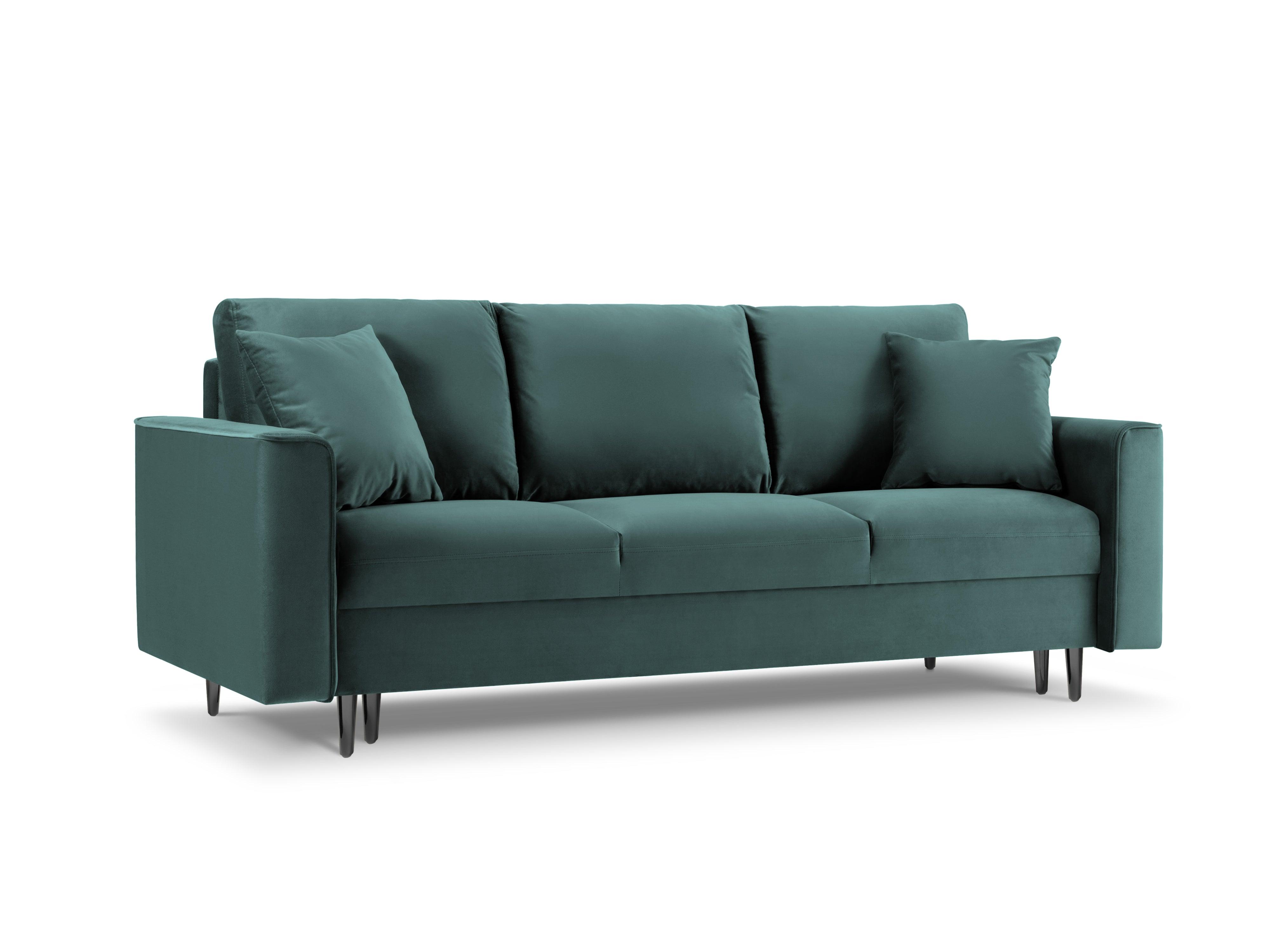 Sofa aksamitna z funkcją spania CARTADERA petrol z czarną podstawą, Mazzini Sofas, Eye on Design