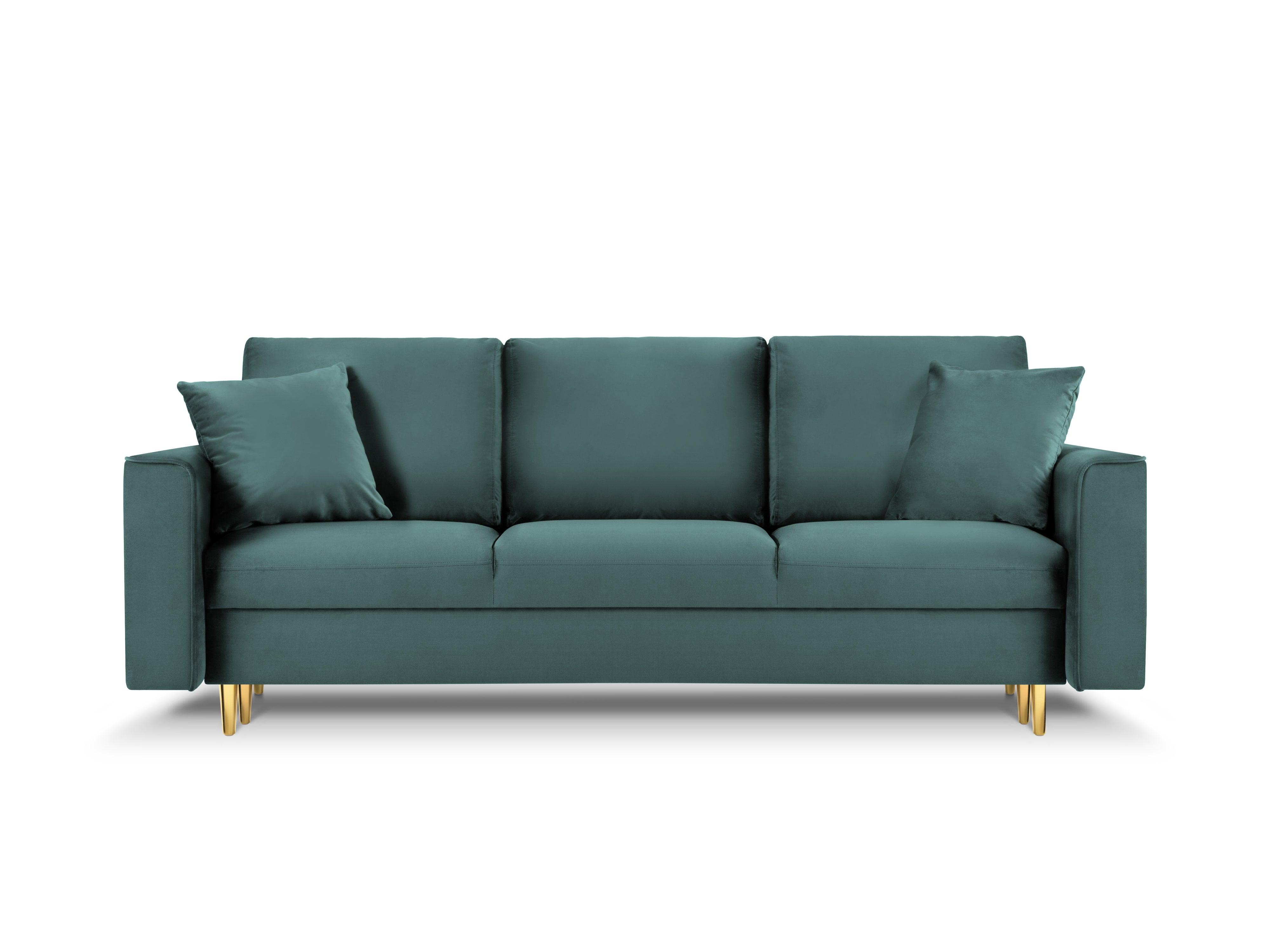 Sofa aksamitna z funkcją spania CARTADERA petrol ze złotą podstawą, Mazzini Sofas, Eye on Design