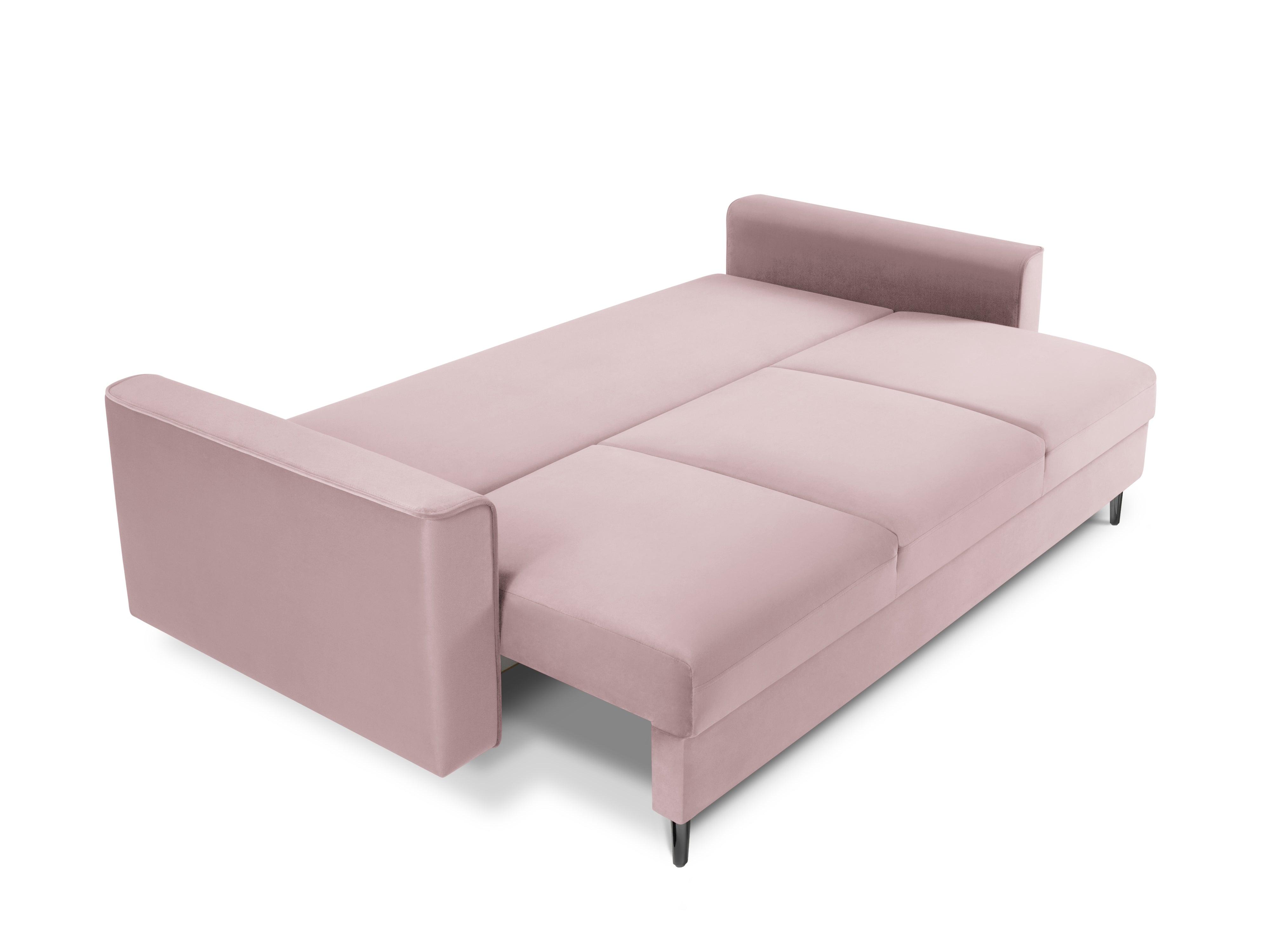 Sofa aksamitna z funkcją spania CARTADERA pudrowy róż z czarną podstawą, Mazzini Sofas, Eye on Design