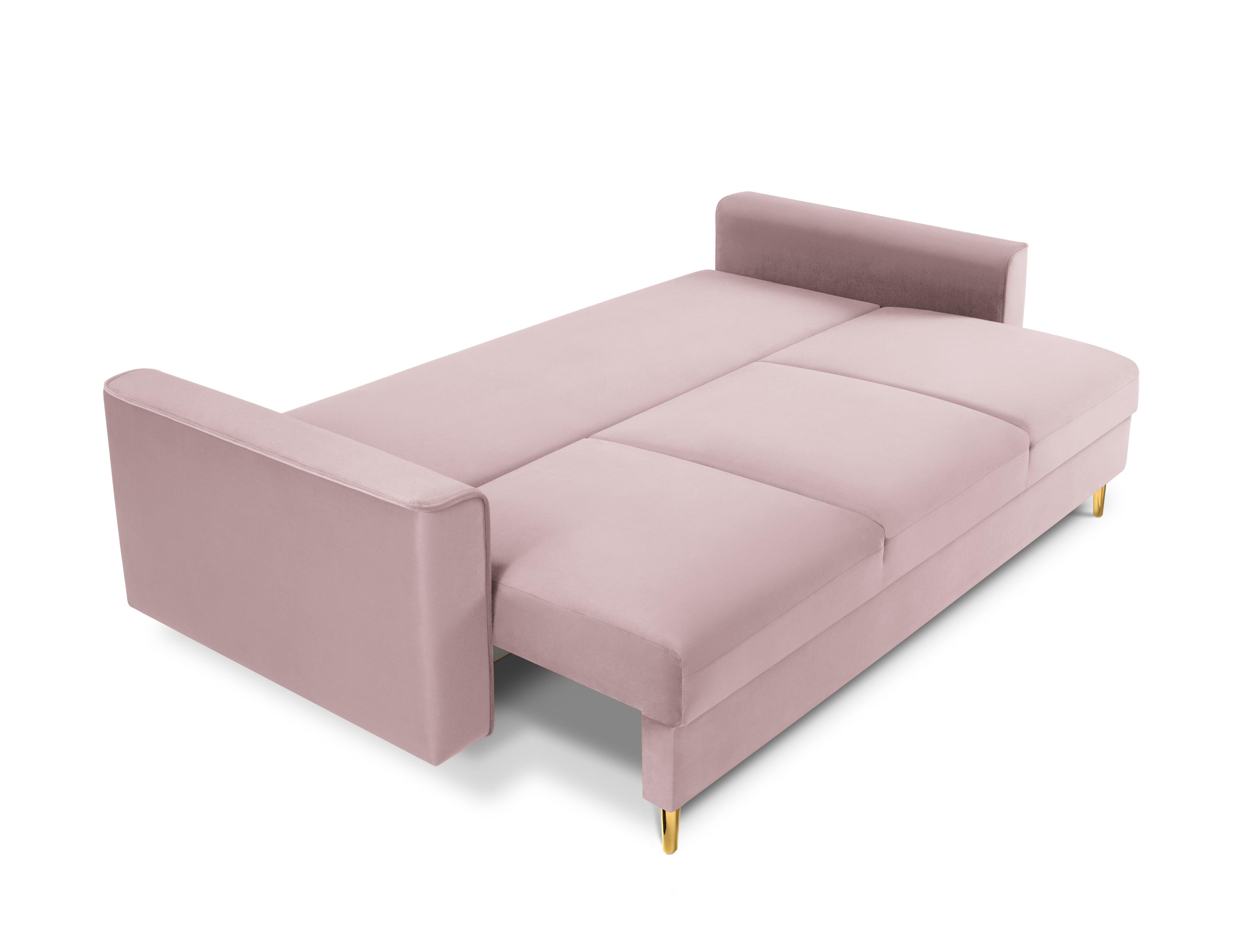 Sofa aksamitna z funkcją spania CARTADERA pudrowy róż ze złotą podstawą, Mazzini Sofas, Eye on Design