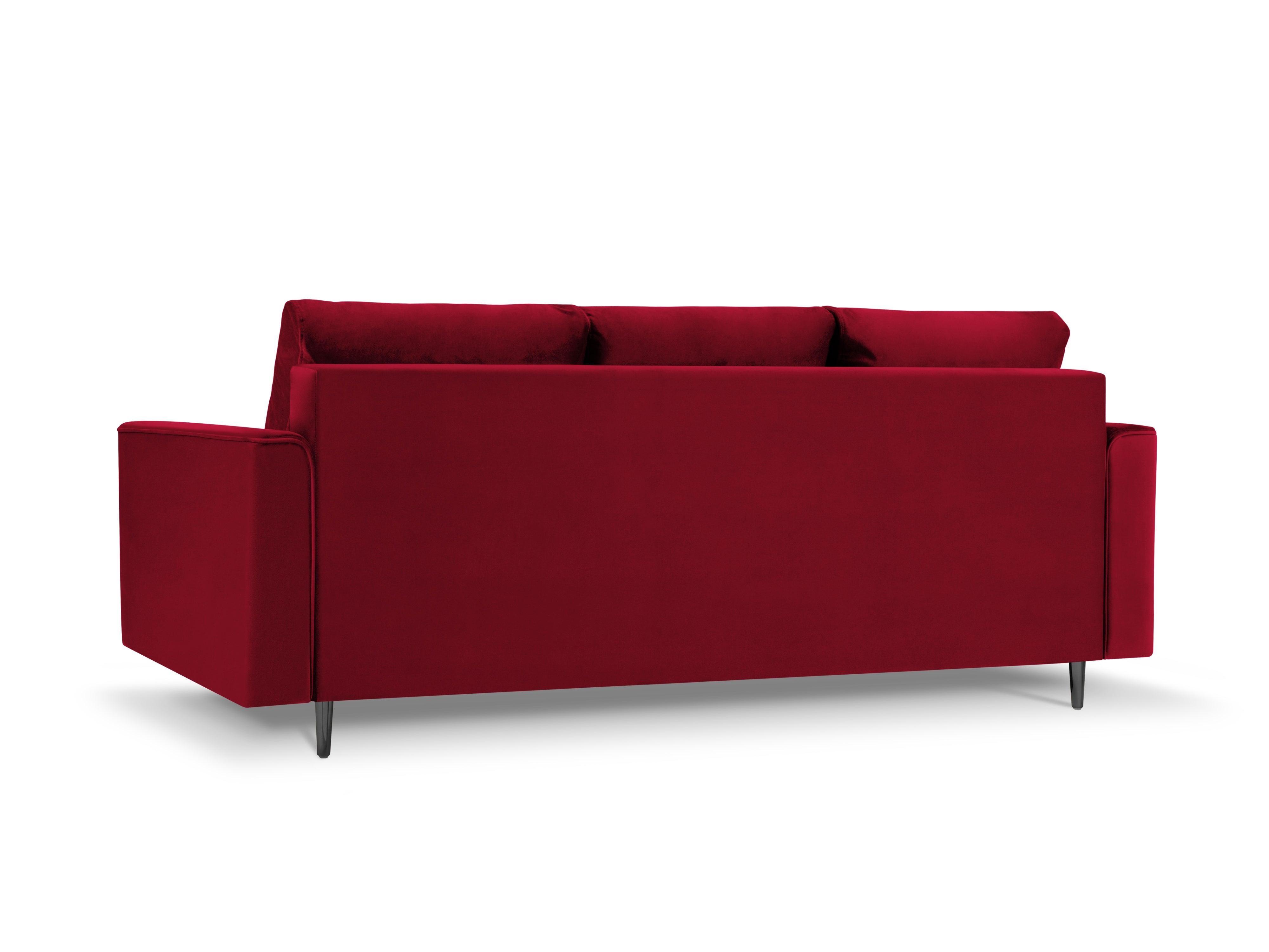 Sofa aksamitna z funkcją spania CARTADERA czerwony z czarną podstawą, Mazzini Sofas, Eye on Design