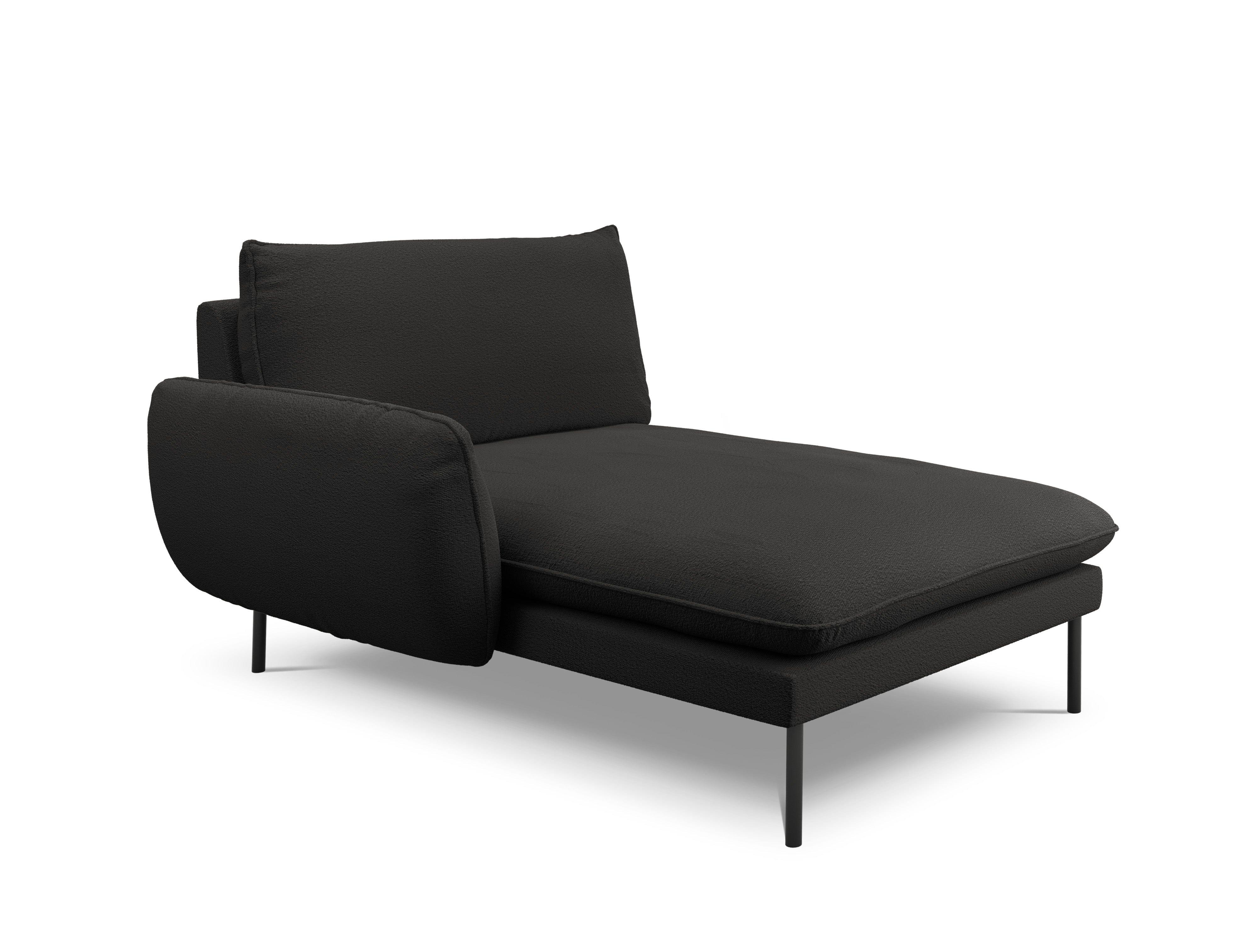 VIENNA chaise longue in boucle fabric left side black with black base - Eye on Design