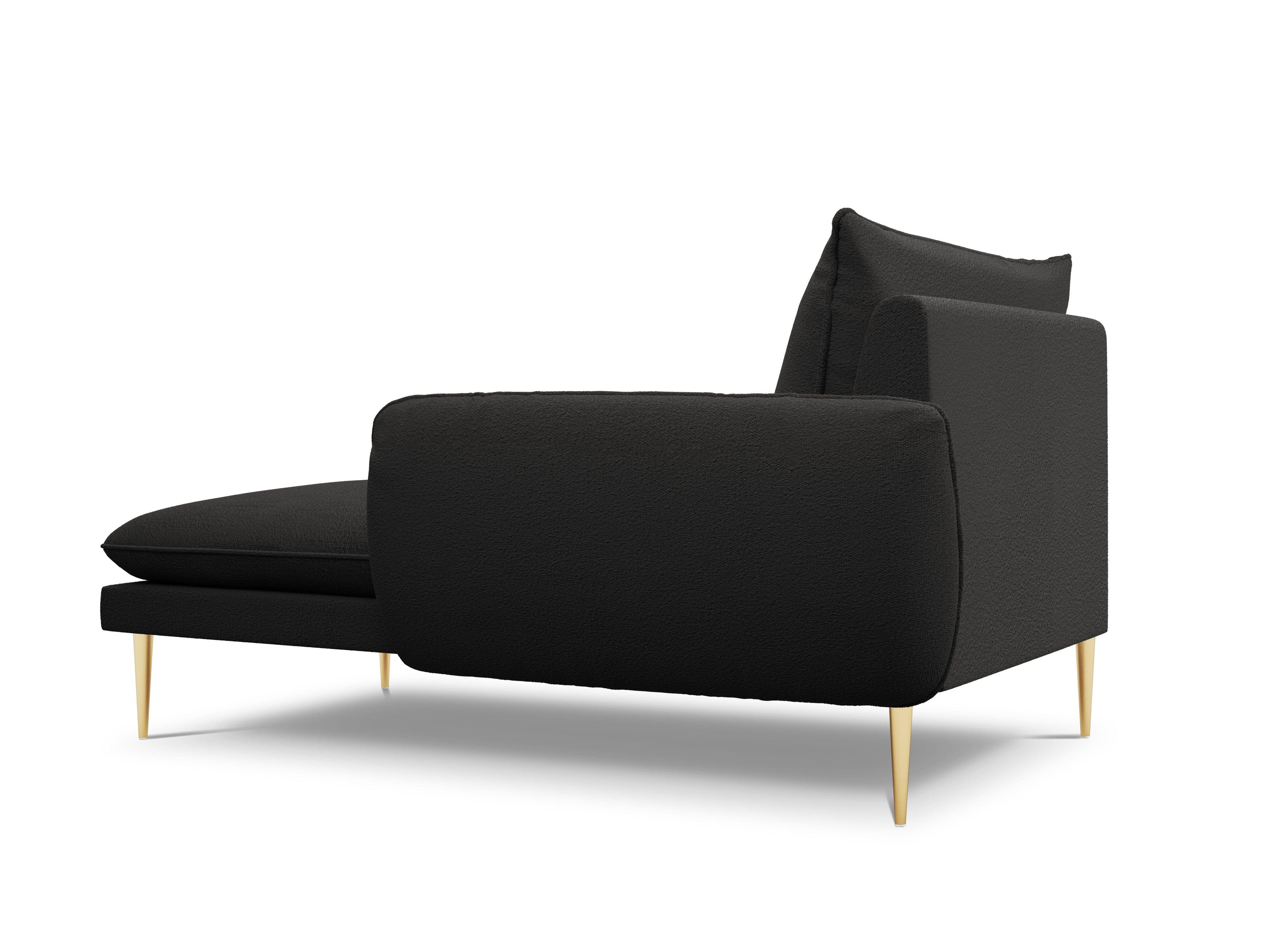 VIENNA chaise longue in boucle fabric right side black with gold base - Eye on Design