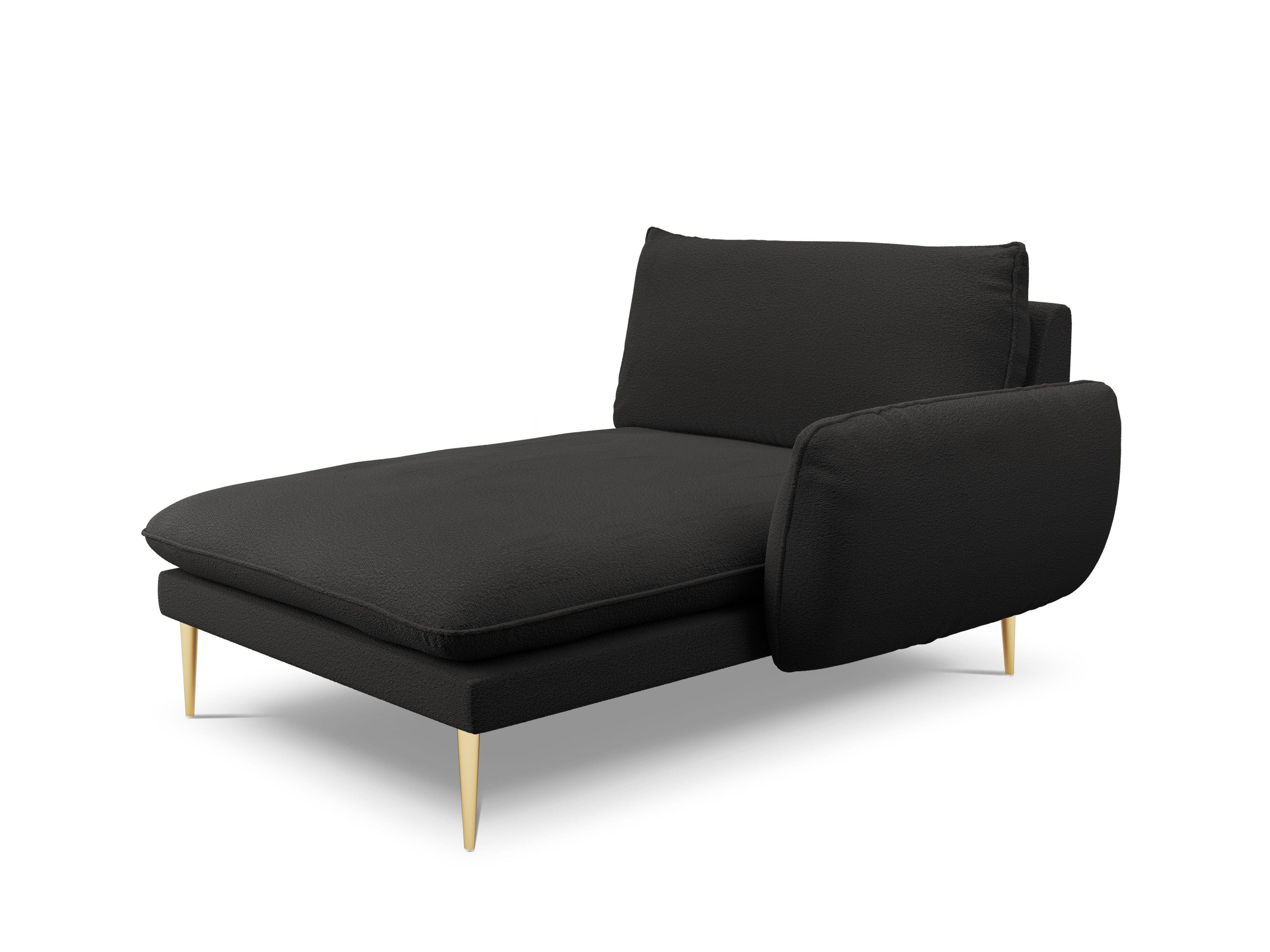 VIENNA chaise longue in boucle fabric right side black with gold base - Eye on Design